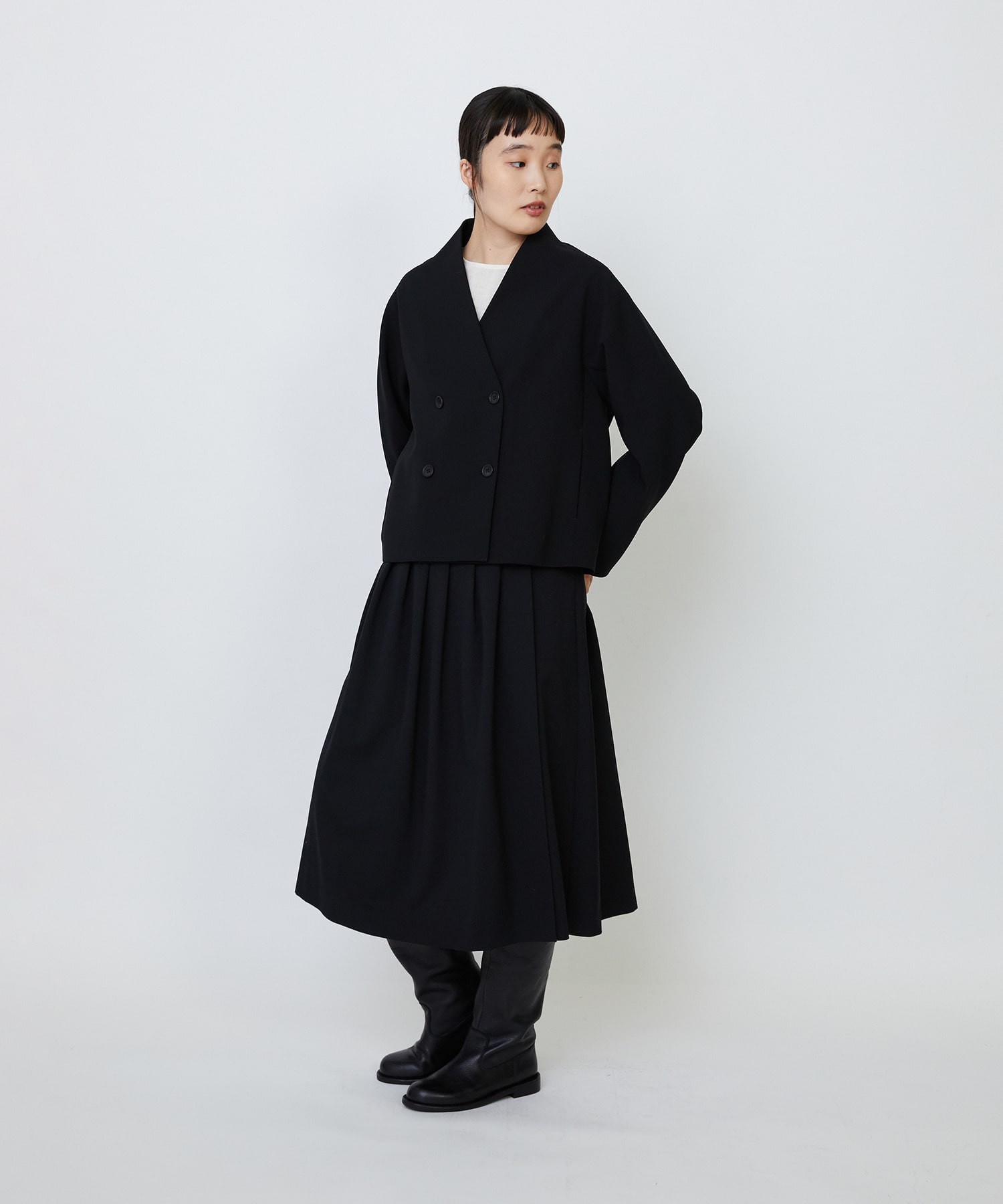 【LOISIR】エコダブルクロスノーカラージャケット 詳細画像 ブラック 4