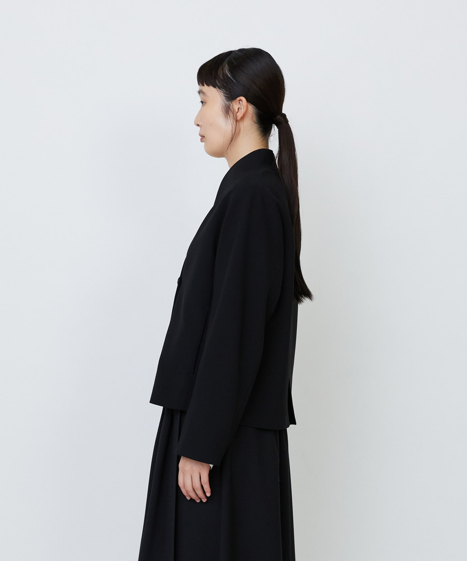 【LOISIR】エコダブルクロスノーカラージャケット 詳細画像 ブラック 8