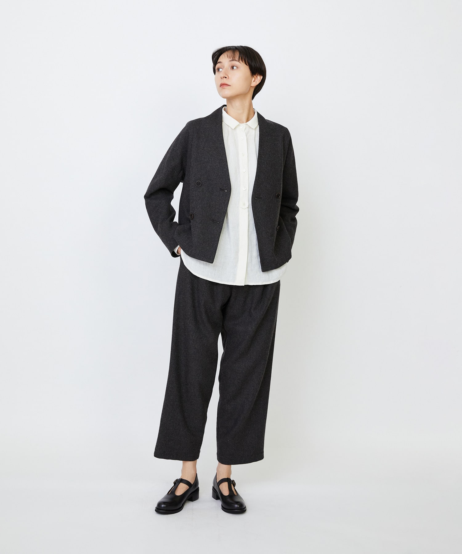 【LOISIR】エステルウールエターミンノーカラージャケット 詳細画像 ブラウン 1