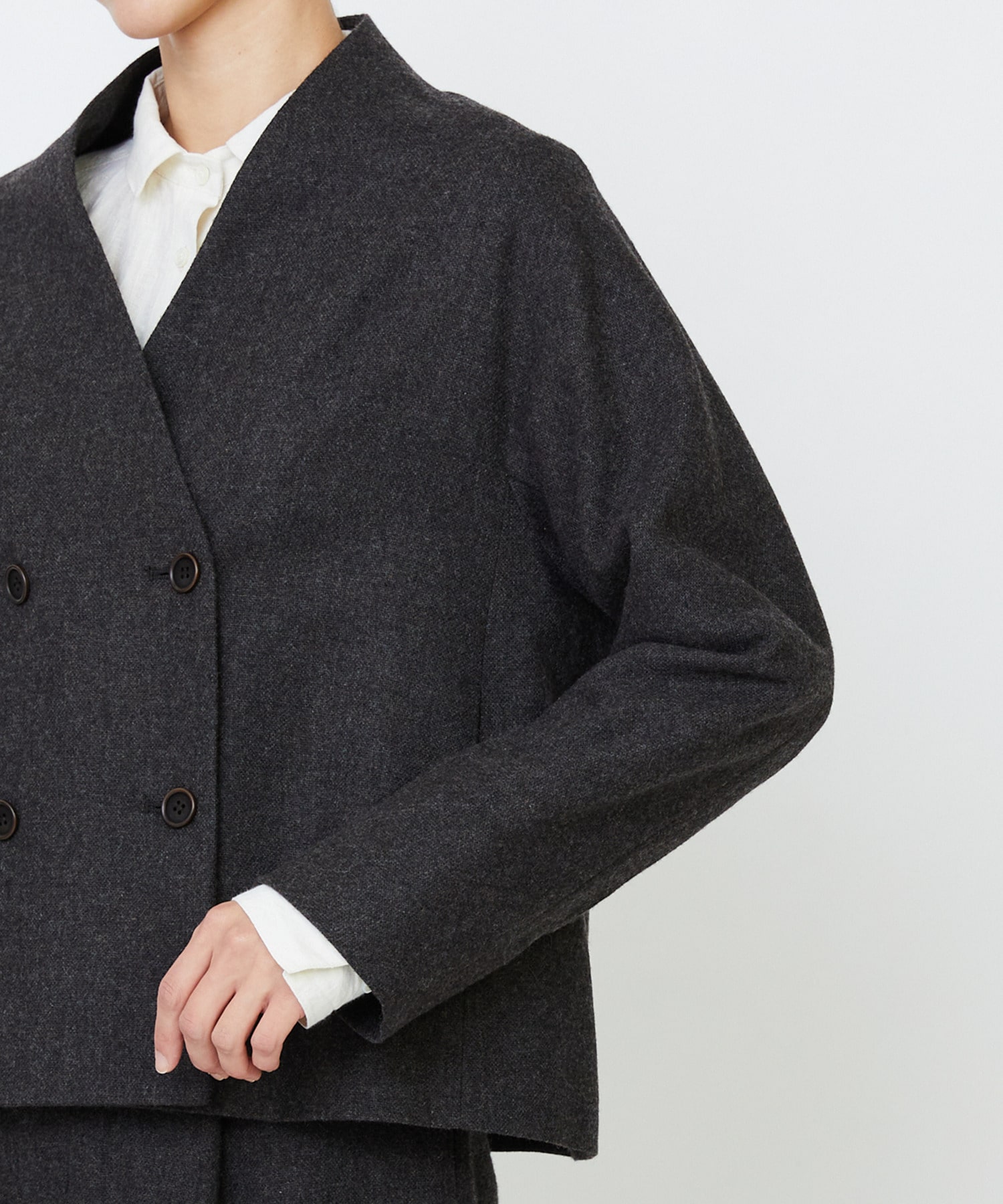 【LOISIR】エステルウールエターミンノーカラージャケット 詳細画像 ブラウン 12