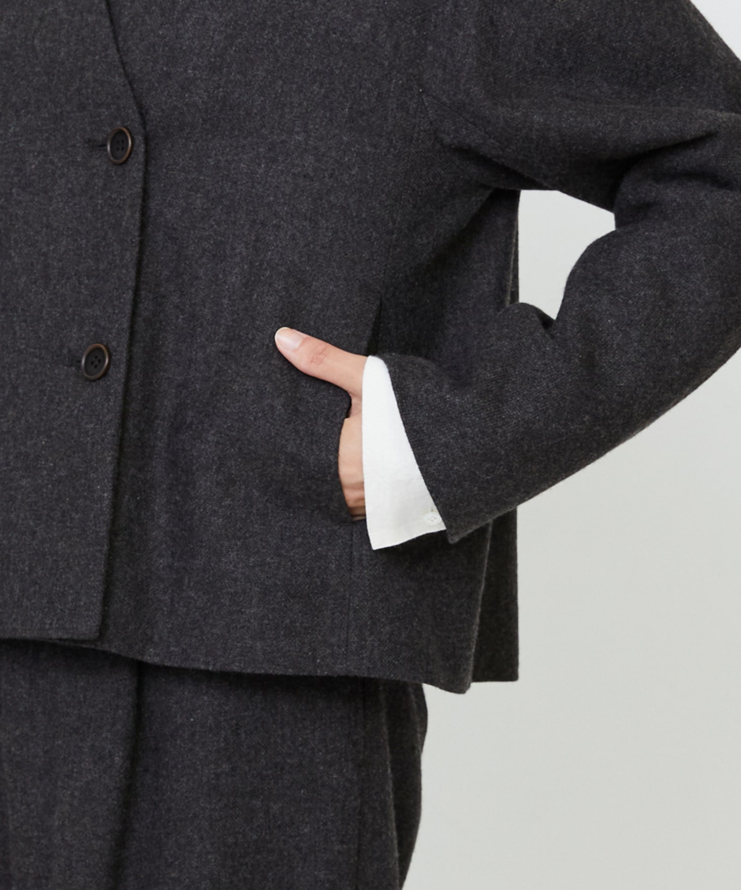 【LOISIR】エステルウールエターミンノーカラージャケット 詳細画像 ブラウン 13