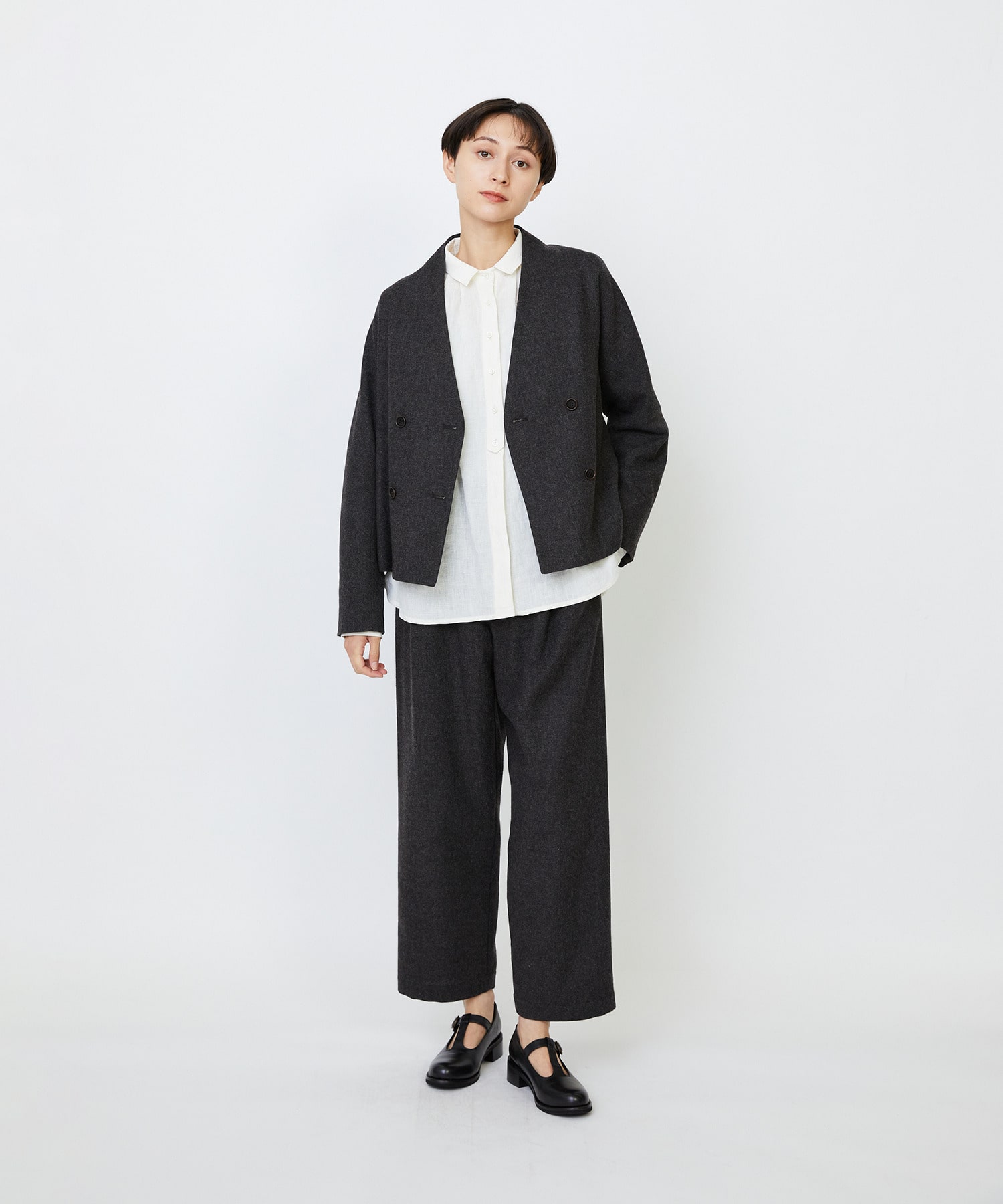 【LOISIR】エステルウールエターミンノーカラージャケット 詳細画像 ブラウン 2