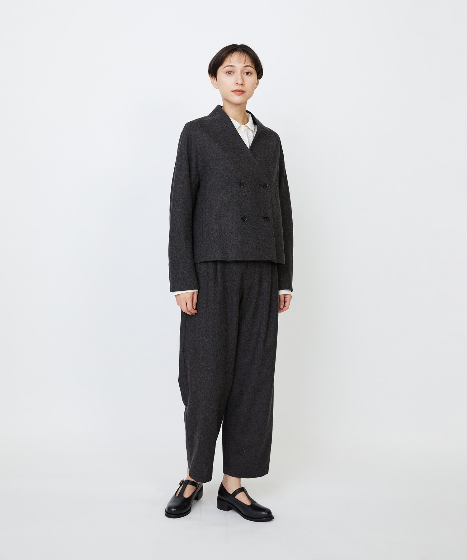 【LOISIR】エステルウールエターミンノーカラージャケット 詳細画像 ブラウン 4