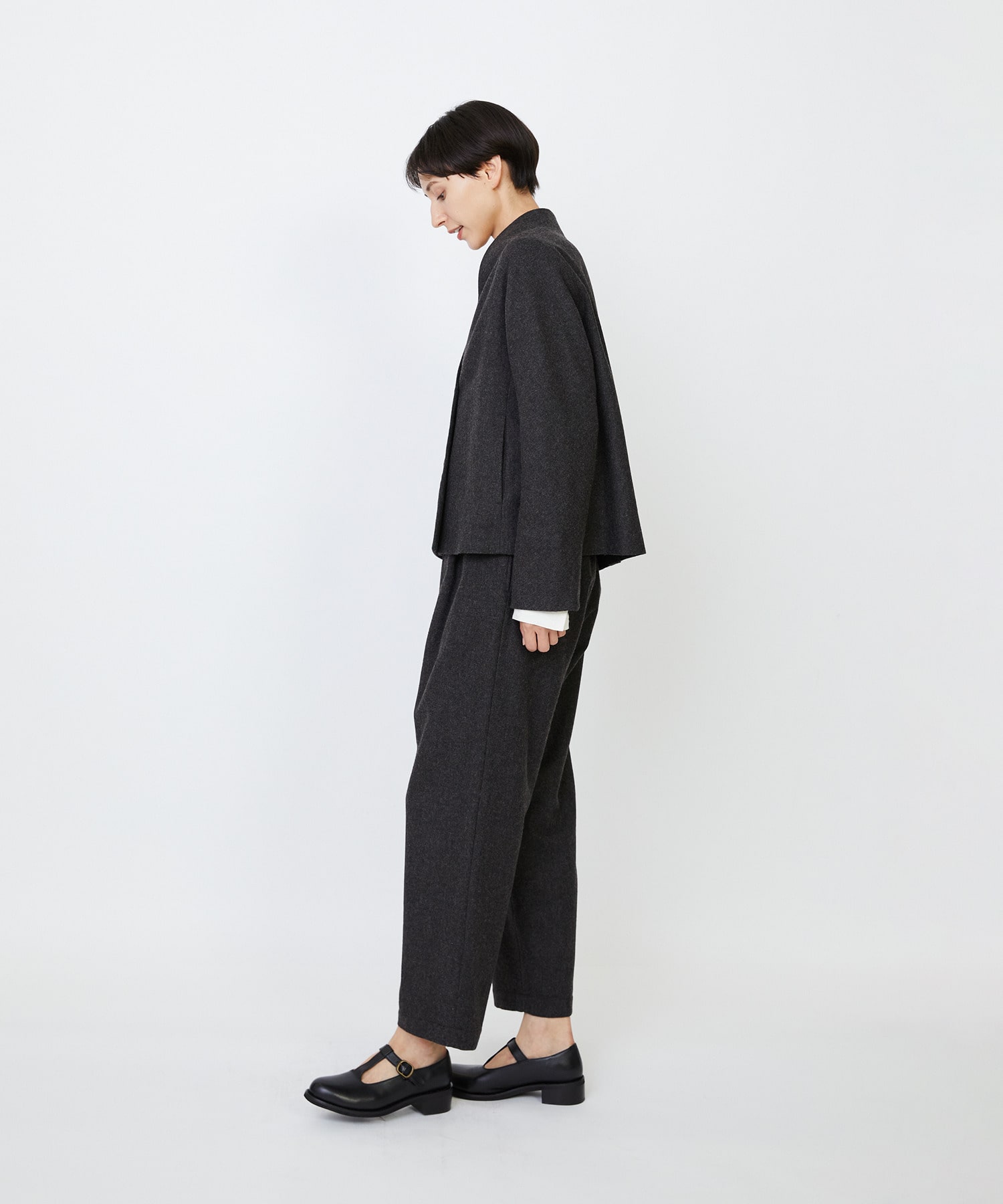 【LOISIR】エステルウールエターミンノーカラージャケット 詳細画像 ブラウン 5