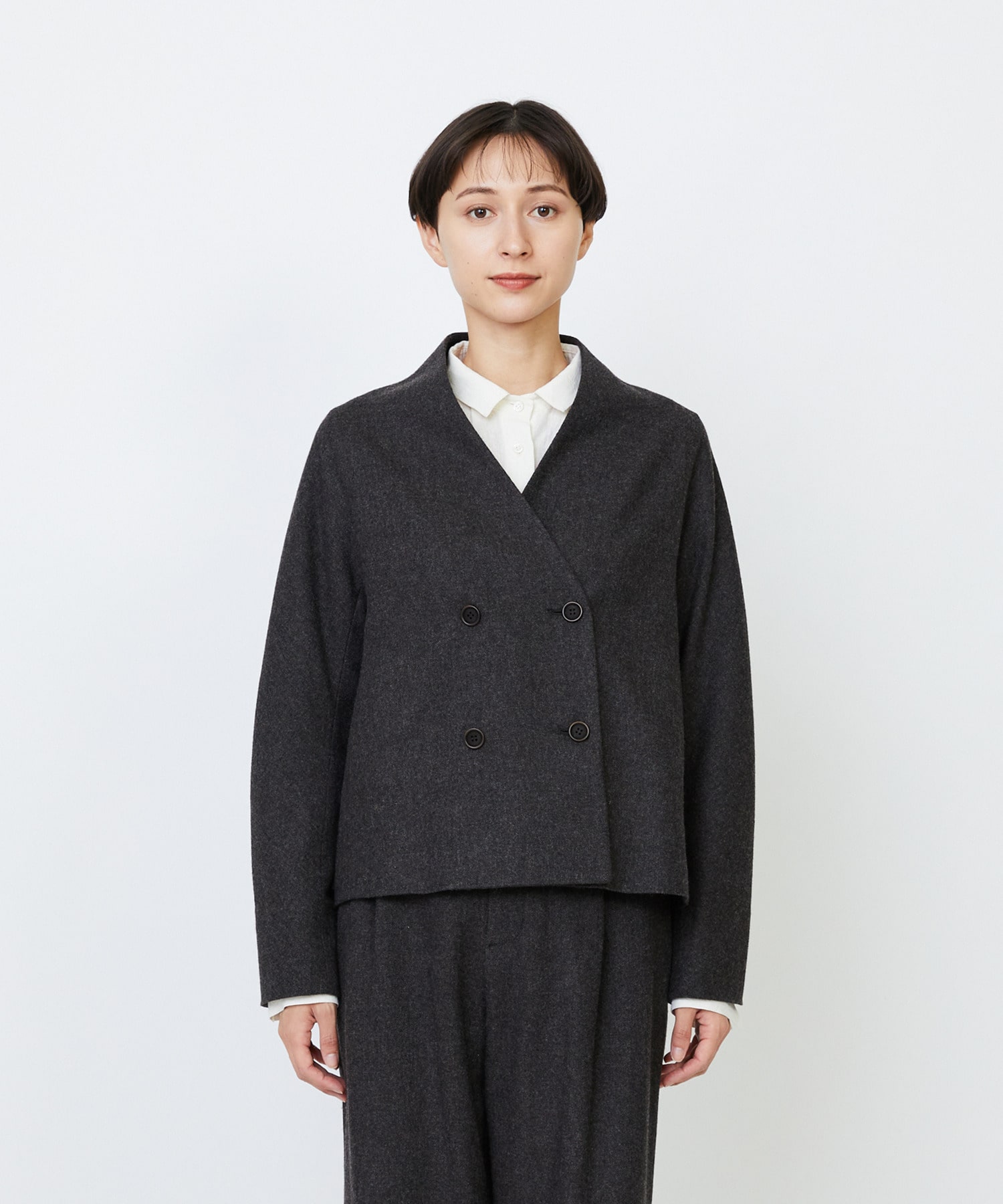 【LOISIR】エステルウールエターミンノーカラージャケット 詳細画像 ブラウン 7