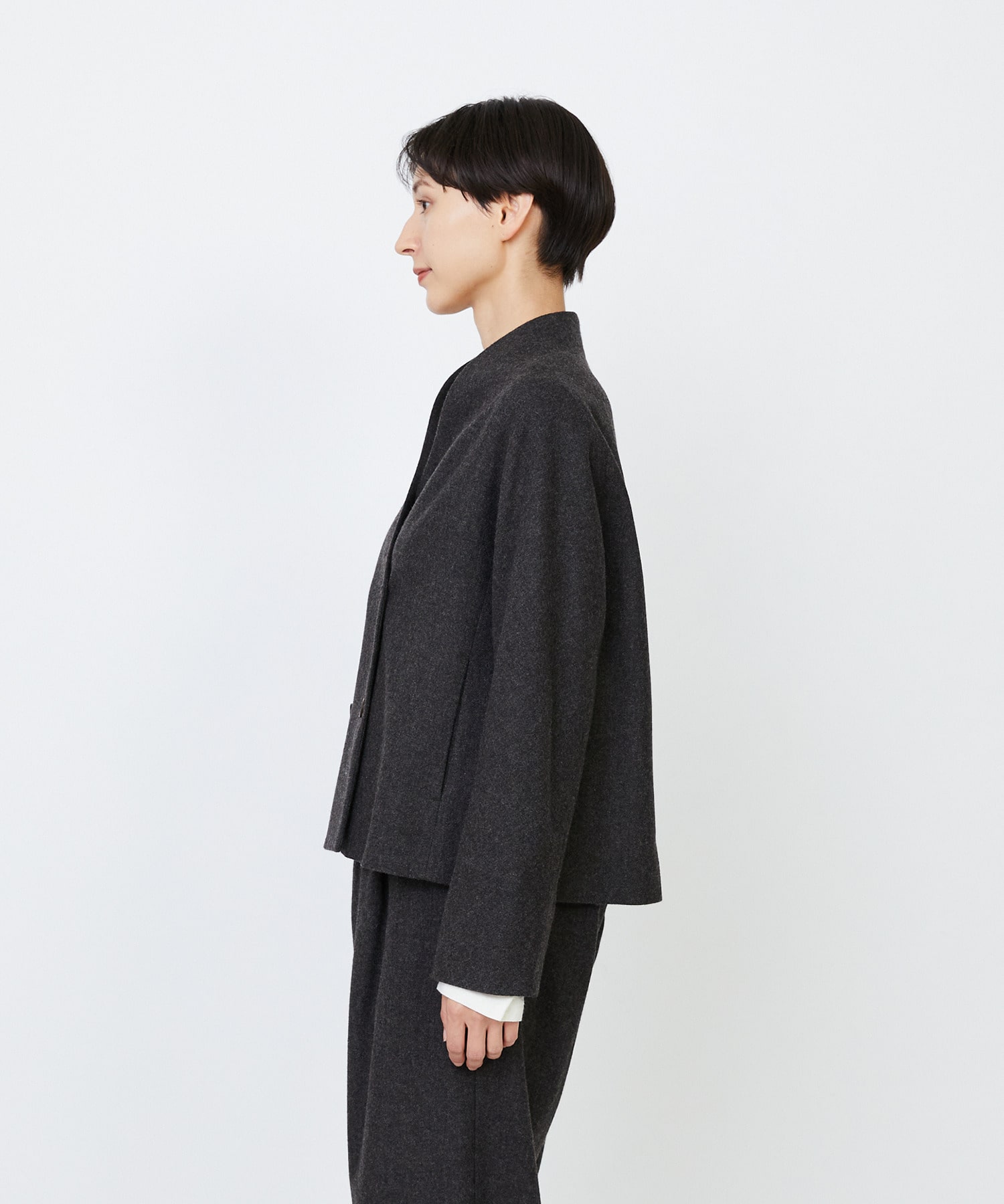 【LOISIR】エステルウールエターミンノーカラージャケット 詳細画像 ブラウン 8