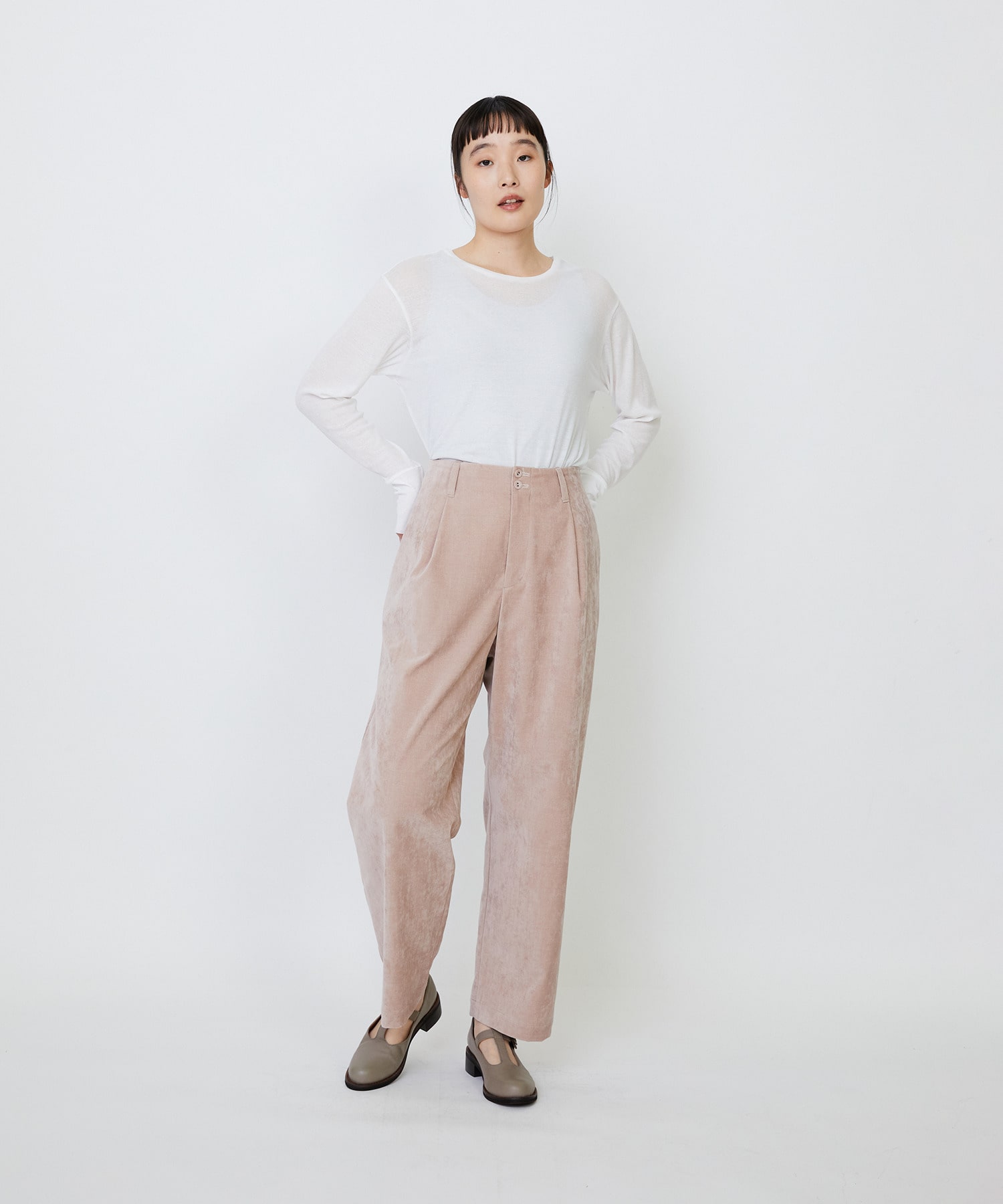 【LOISIR】｜2BUY10%OFF・3BUY20%OFF｜シャンブレーベルベットクロップドパンツ 詳細画像 ブラウン 3