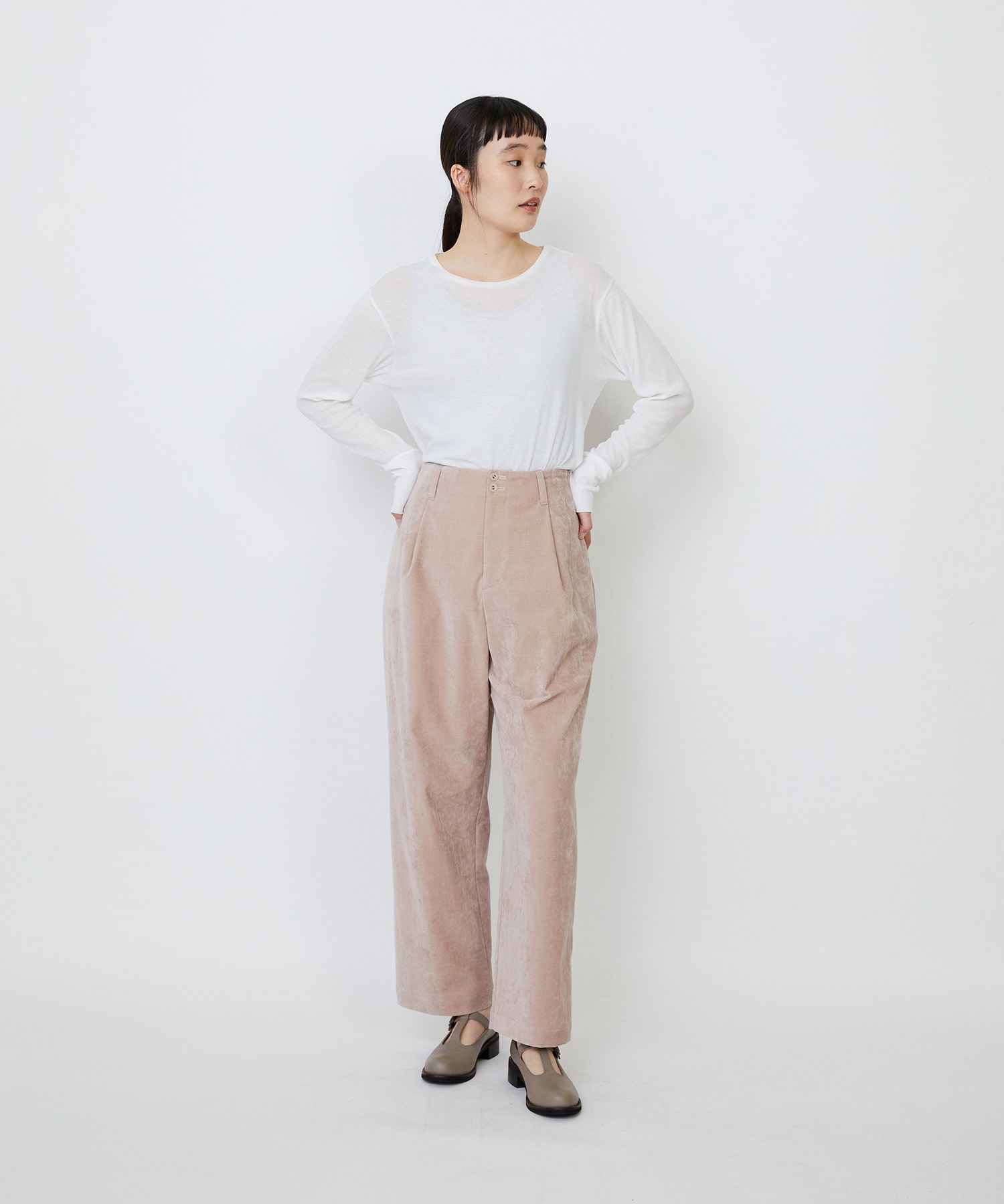 【LOISIR】｜2BUY10%OFF・3BUY20%OFF｜シャンブレーベルベットクロップドパンツ 詳細画像 ブラウン 4