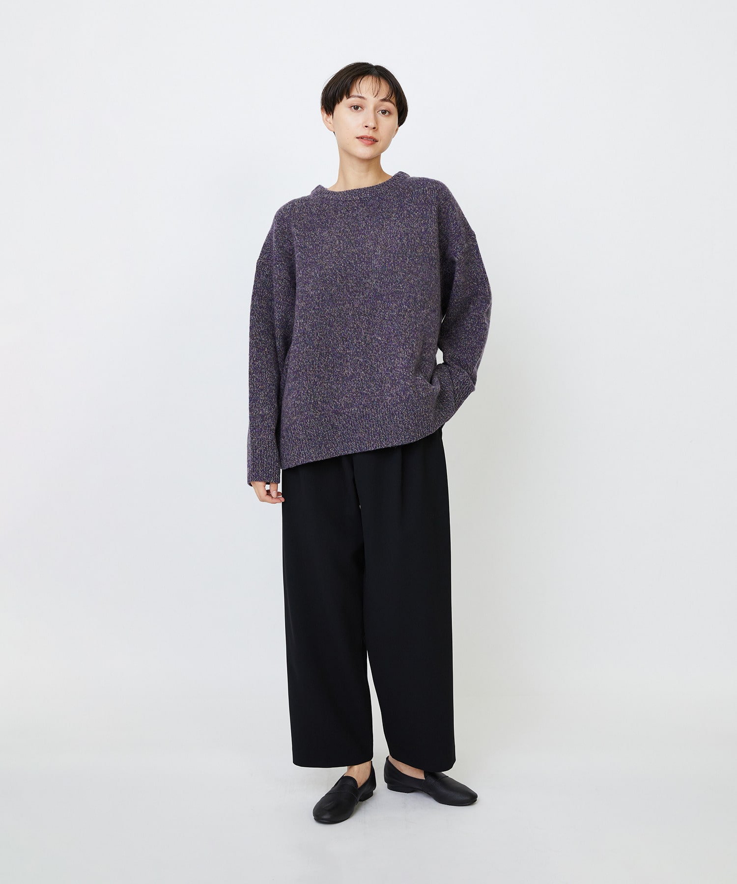 【LOISIR】エコダブルクロスクロップドパンツ 詳細画像 ブラック 2