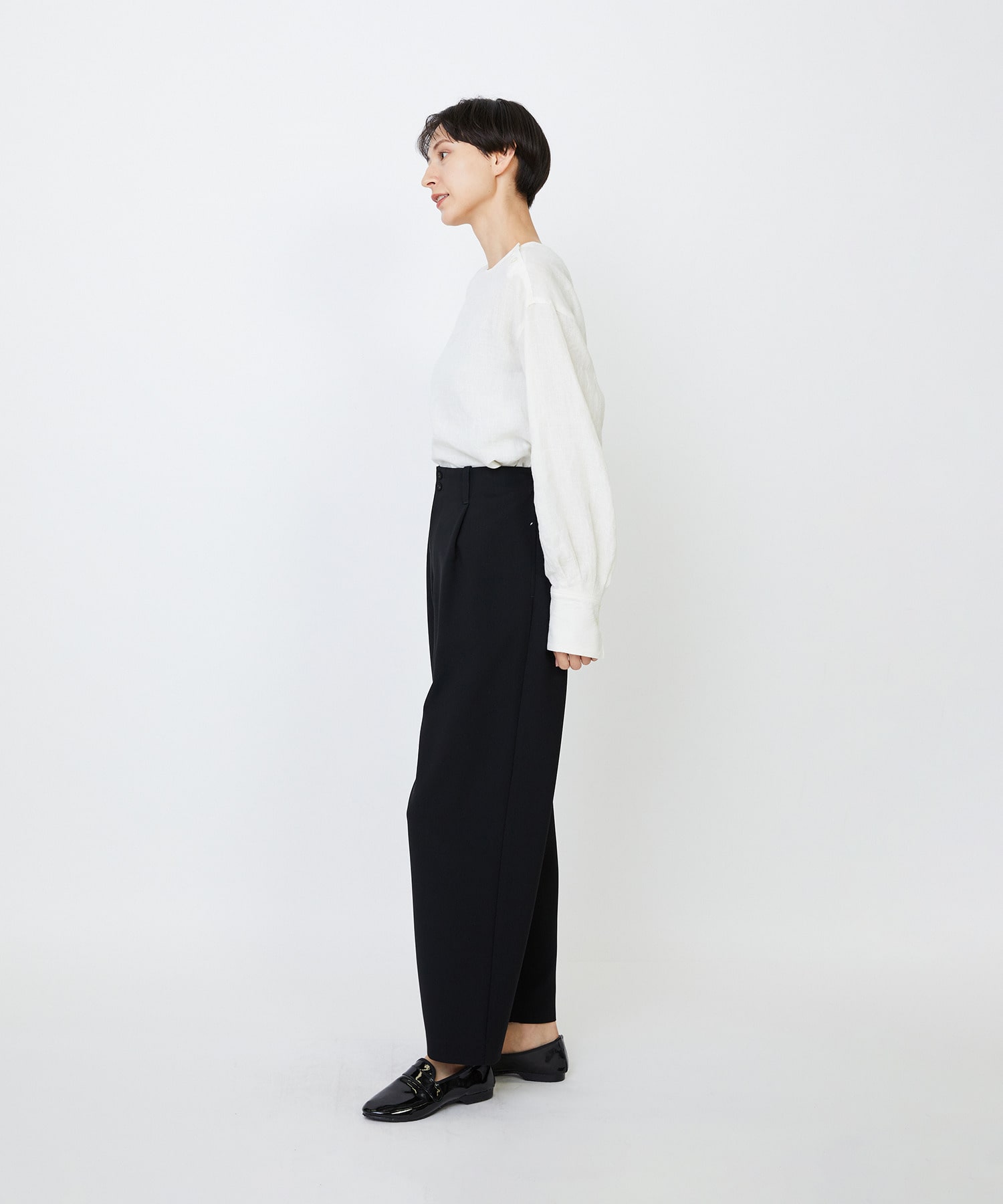 【LOISIR】エコダブルクロスクロップドパンツ 詳細画像 ブラック 5