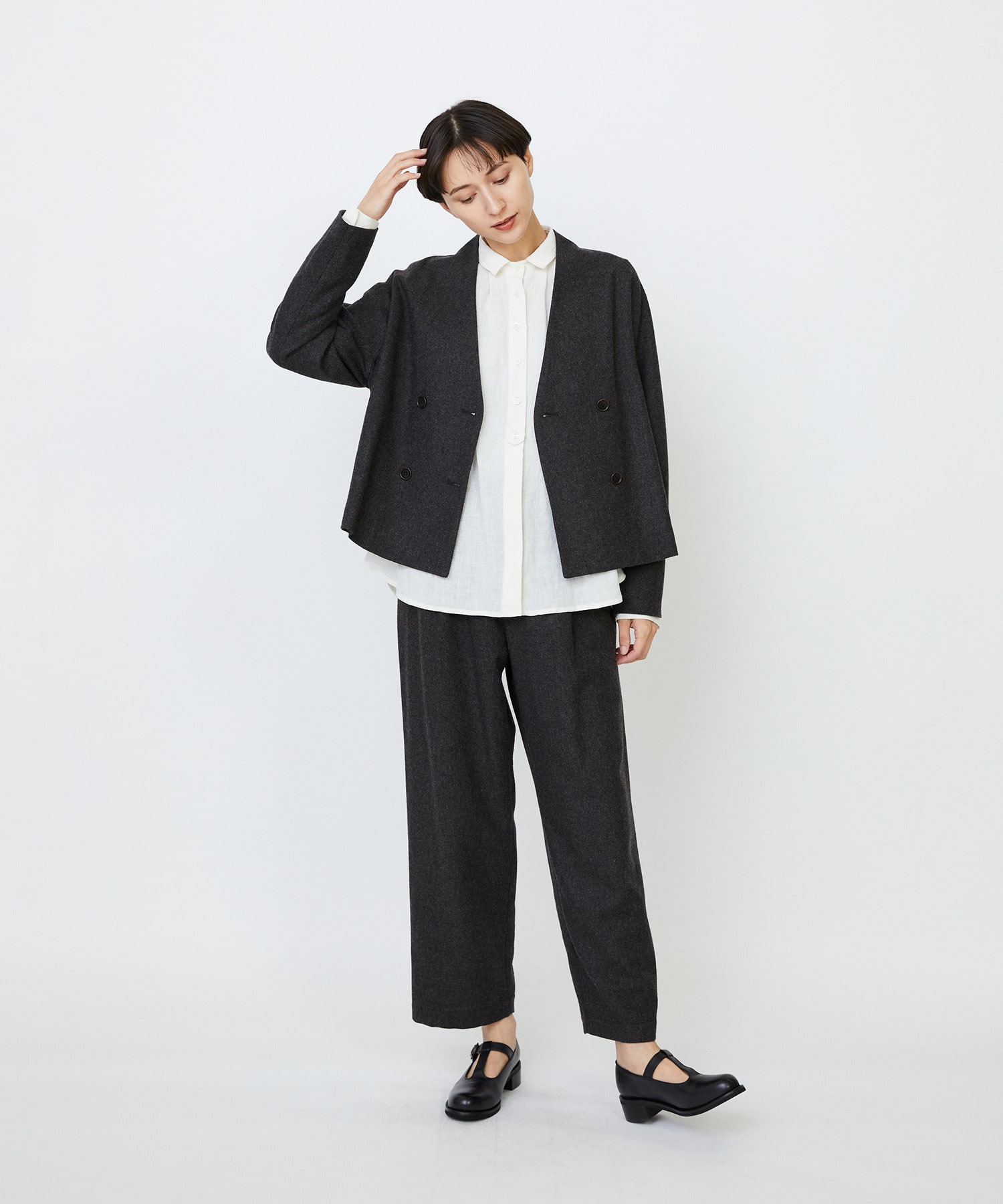 【LOISIR】エステルウールエターミンクロップドパンツ 詳細画像 ブラウン 1