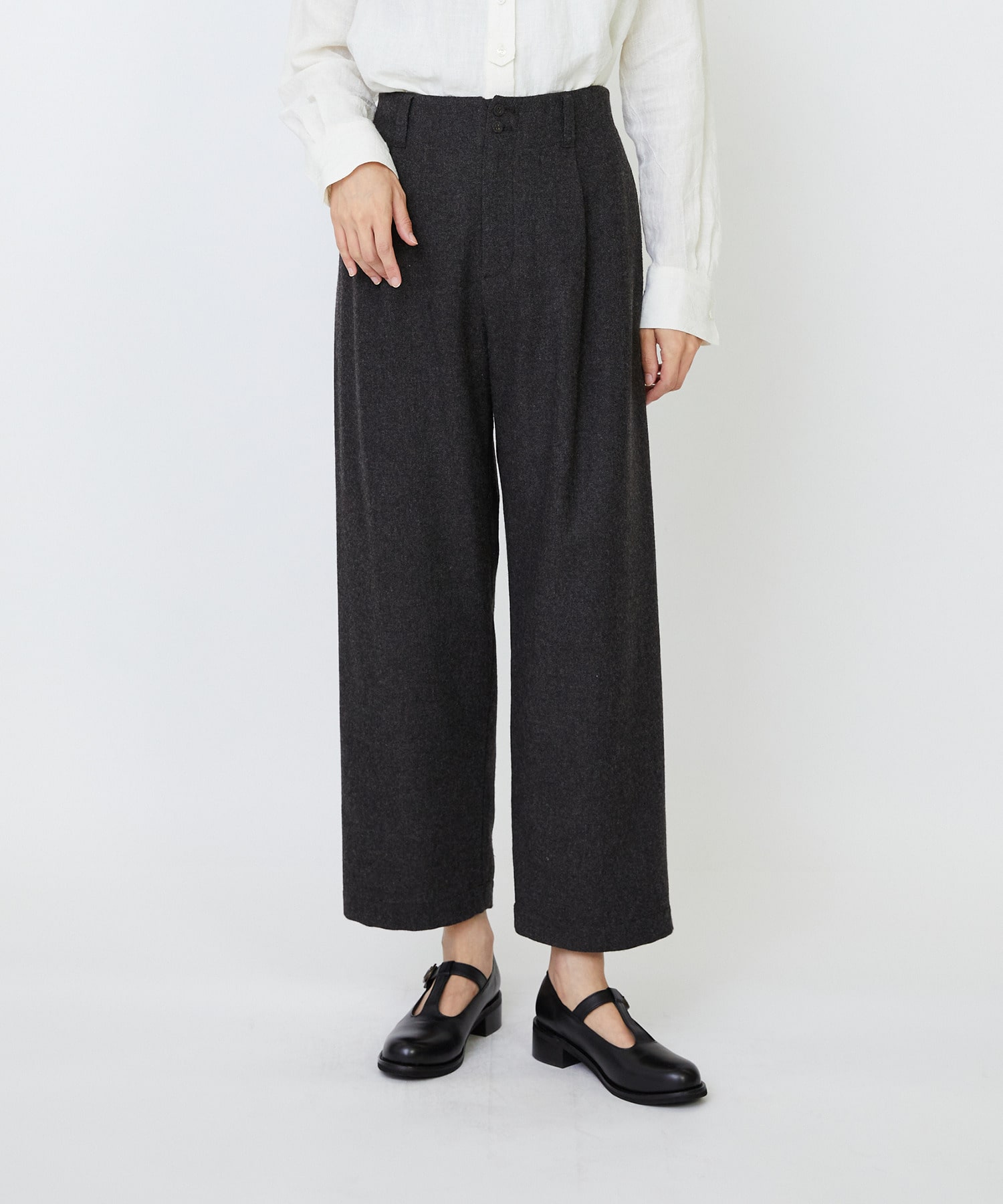 【LOISIR】エステルウールエターミンクロップドパンツ 詳細画像 ブラウン 1