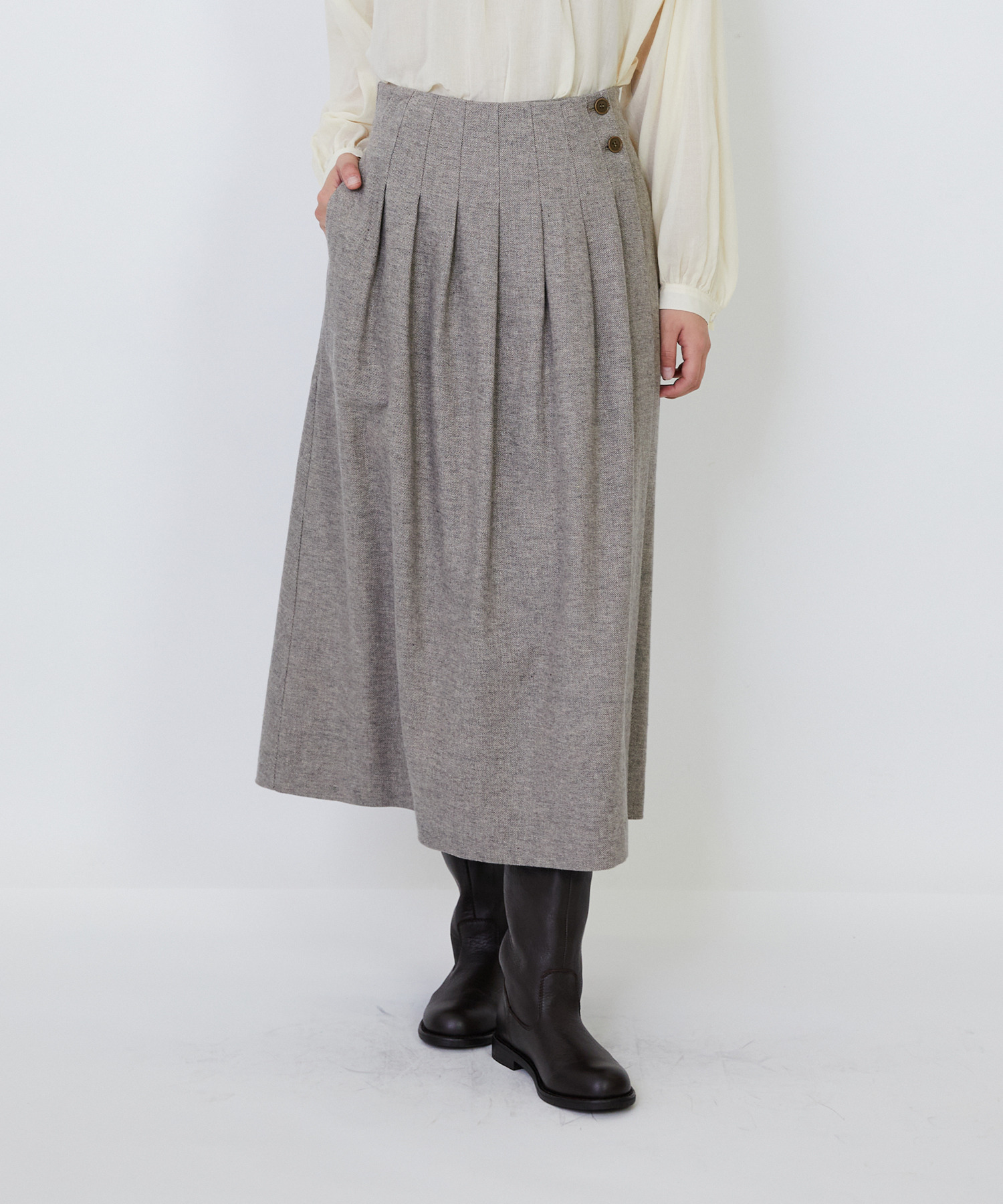 【LOISIR】【MTサイズ有り】ギャバジンラップスカート 詳細画像 グレー 1