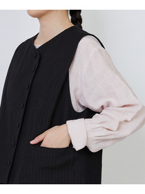 【LOISIR】ウールリネンヘリンボーンベスト 詳細画像 チャコールグレー 14