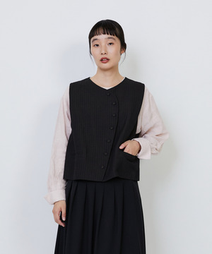 【LOISIR】ウールリネンヘリンボーンベスト 詳細画像 チャコールグレー 1