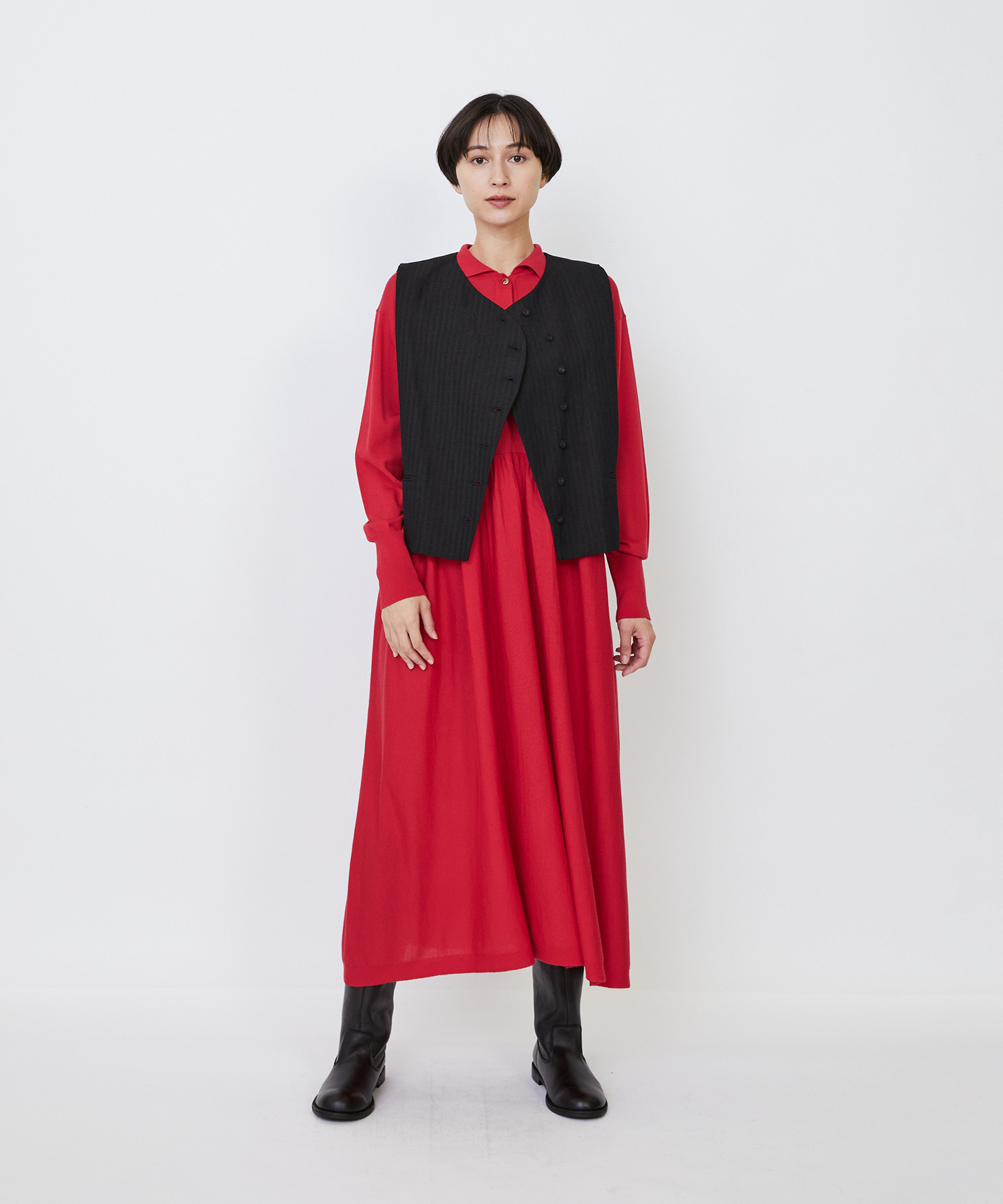 【LOISIR】ウールリネンヘリンボーンベスト 詳細画像 チャコールグレー 1