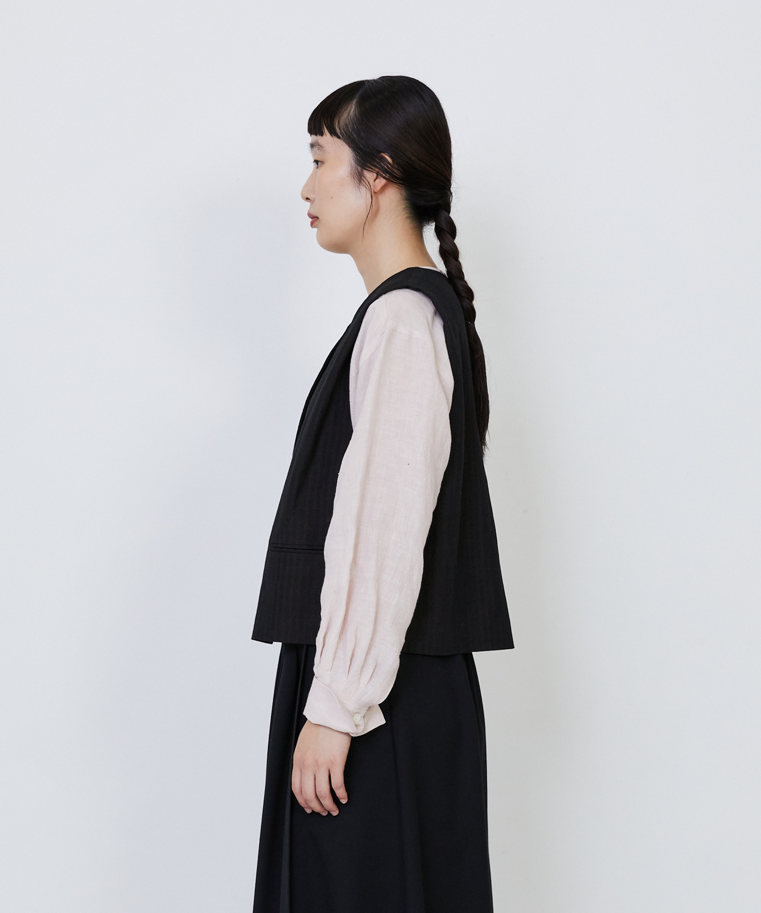 【LOISIR】ウールリネンヘリンボーンベスト 詳細画像 チャコールグレー 10