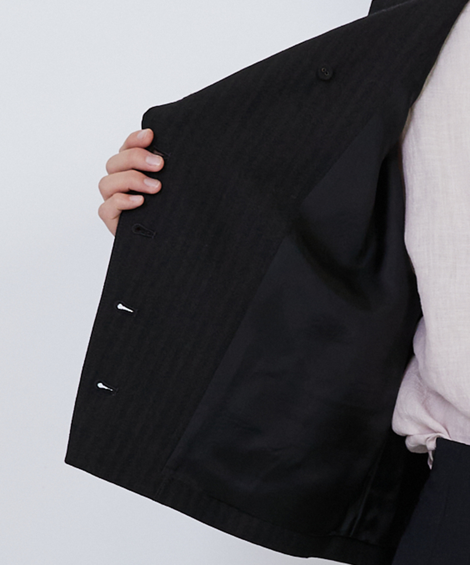 【LOISIR】ウールリネンヘリンボーンベスト 詳細画像 チャコールグレー 15