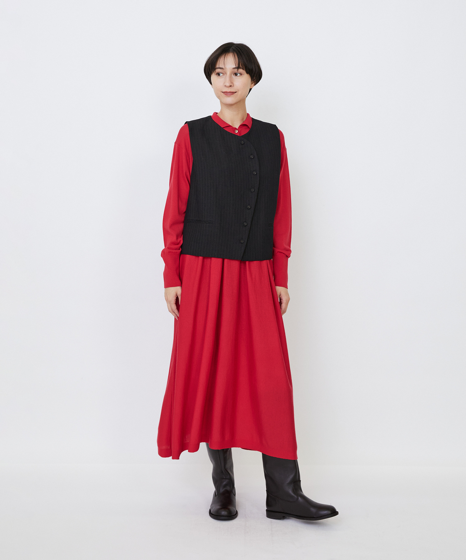 【LOISIR】ウールリネンヘリンボーンベスト 詳細画像 チャコールグレー 2