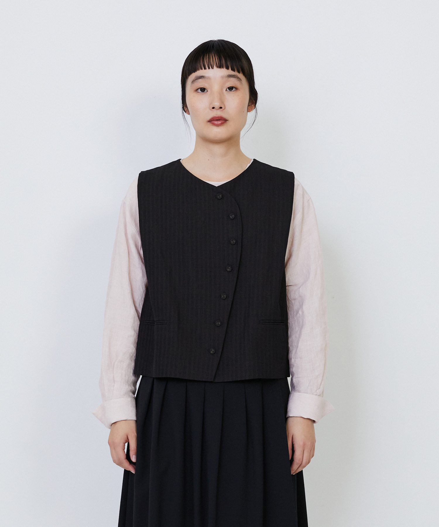 【LOISIR】ウールリネンヘリンボーンベスト 詳細画像 チャコールグレー 9