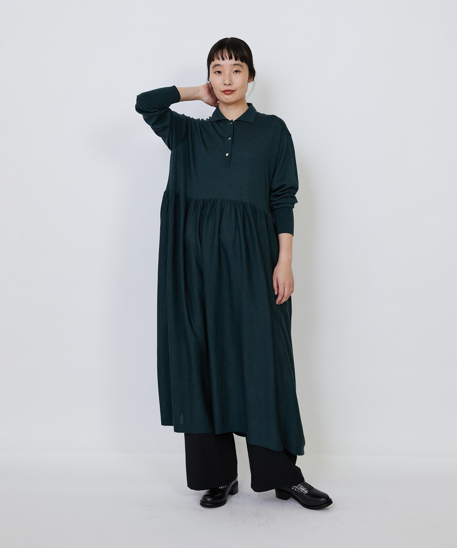 【LOISIR】｜2BUY10%OFF・3BUY20%OFF｜ウール梳毛天竺ポロワンピース 詳細画像 チャコールグレー 12