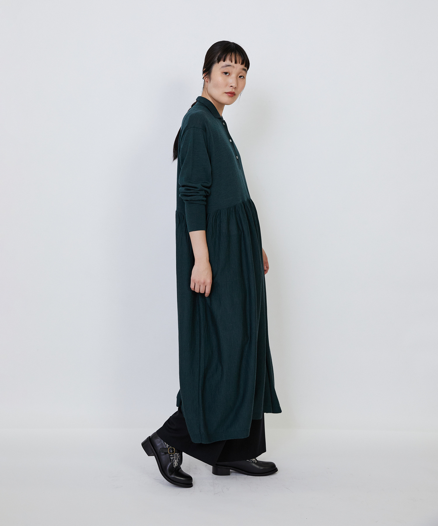 【LOISIR】｜2BUY10%OFF・3BUY20%OFF｜ウール梳毛天竺ポロワンピース 詳細画像 チャコールグレー 13