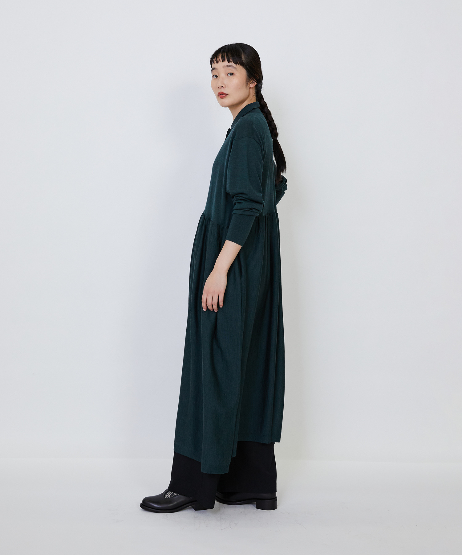 【LOISIR】｜2BUY10%OFF・3BUY20%OFF｜ウール梳毛天竺ポロワンピース 詳細画像 チャコールグレー 14