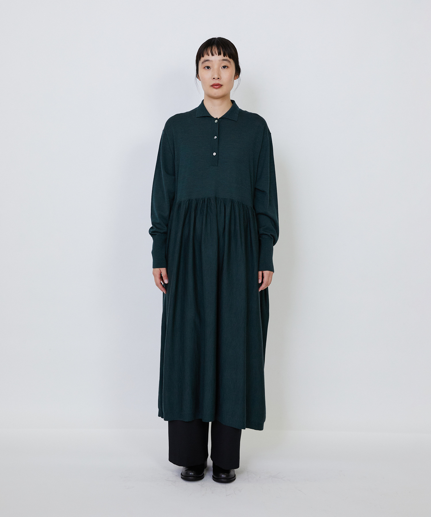 【LOISIR】｜2BUY10%OFF・3BUY20%OFF｜ウール梳毛天竺ポロワンピース 詳細画像 チャコールグレー 16