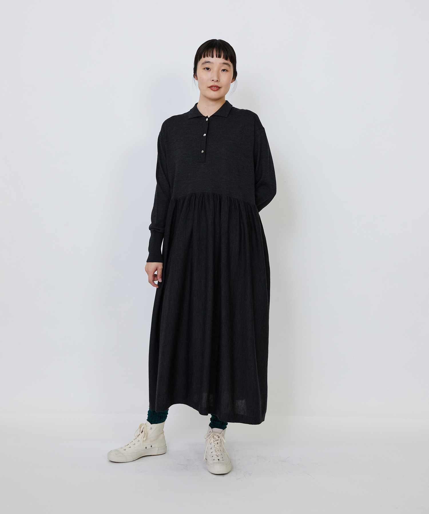 【LOISIR】｜2BUY10%OFF・3BUY20%OFF｜ウール梳毛天竺ポロワンピース 詳細画像 チャコールグレー 22