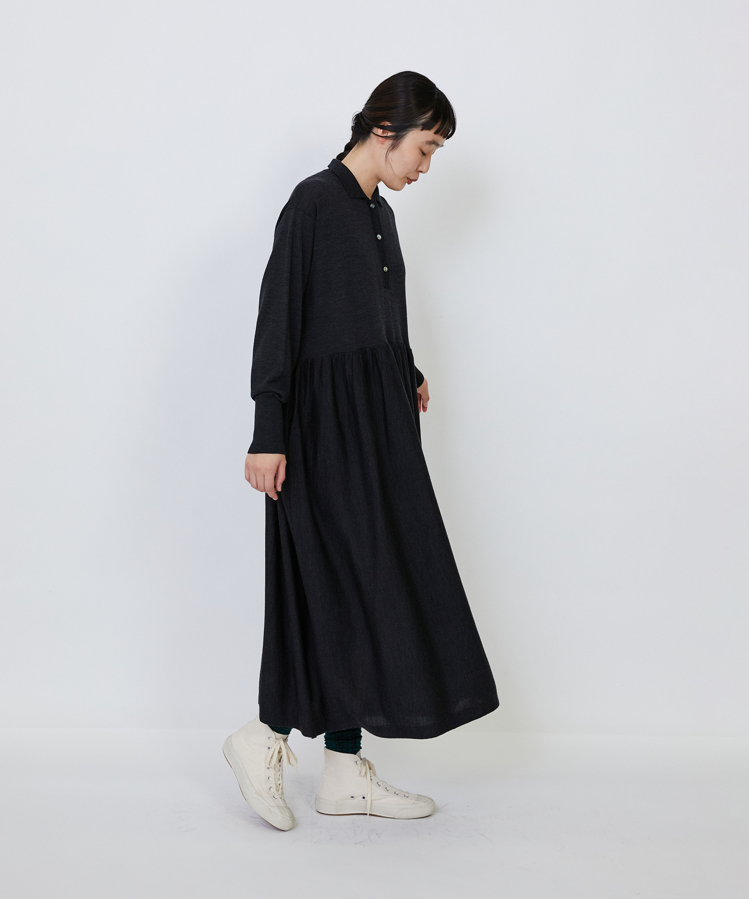 【LOISIR】｜2BUY10%OFF・3BUY20%OFF｜ウール梳毛天竺ポロワンピース 詳細画像 チャコールグレー 23
