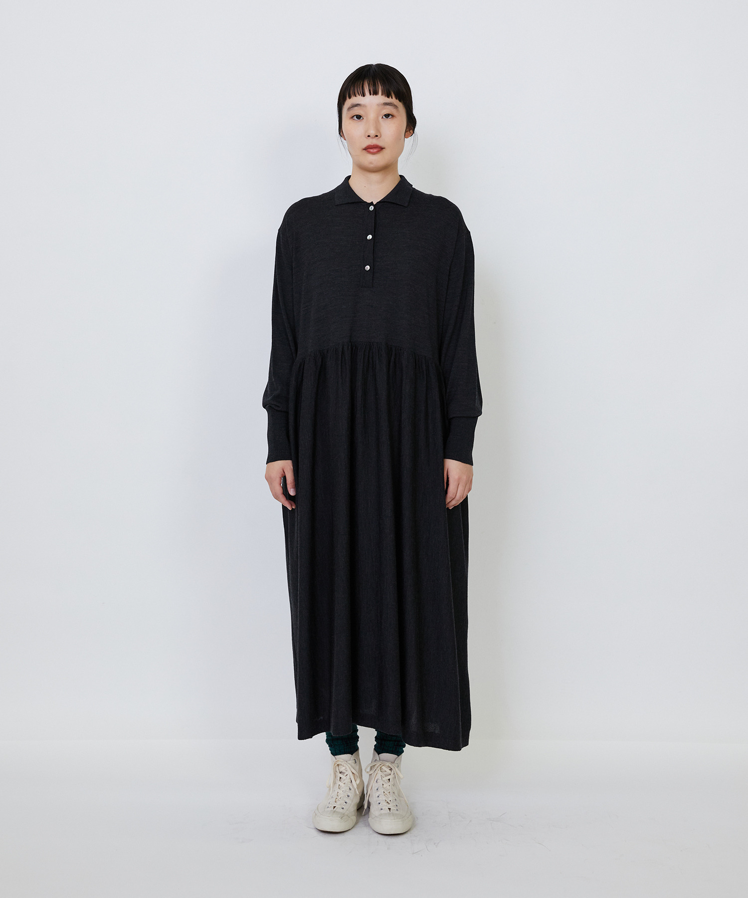 【LOISIR】｜2BUY10%OFF・3BUY20%OFF｜ウール梳毛天竺ポロワンピース 詳細画像 チャコールグレー 25