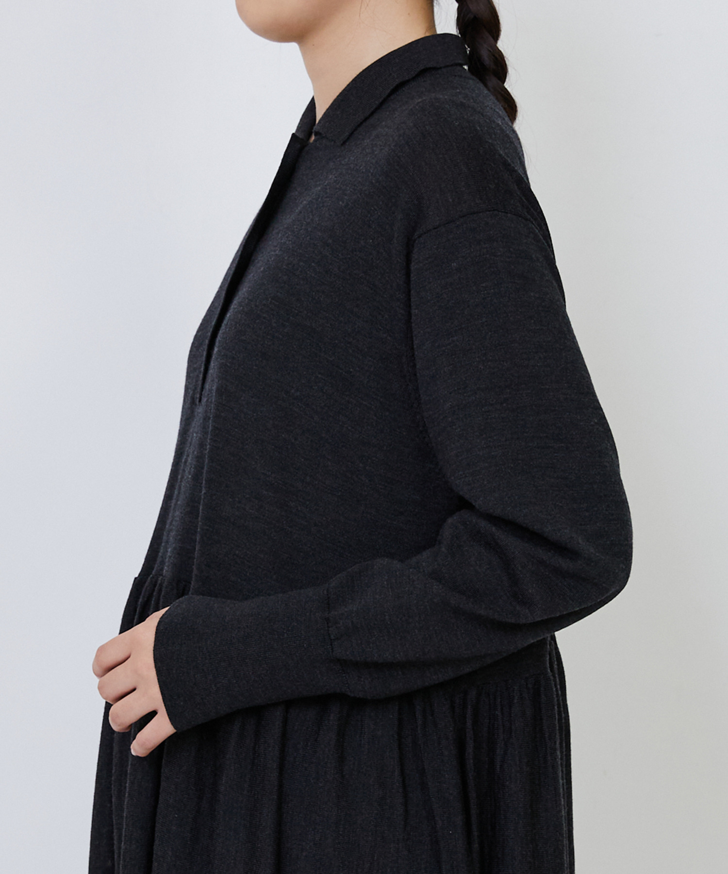 【LOISIR】｜2BUY10%OFF・3BUY20%OFF｜ウール梳毛天竺ポロワンピース 詳細画像 チャコールグレー 30