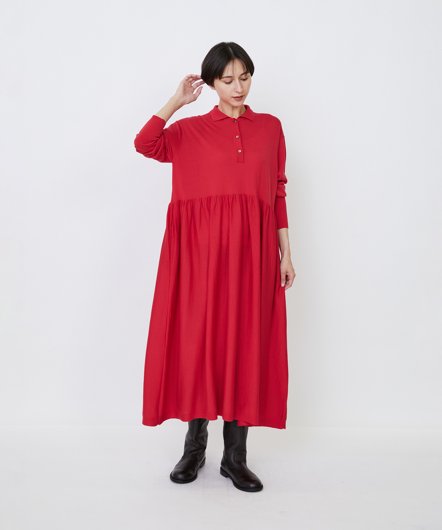 【LOISIR】｜2BUY10%OFF・3BUY20%OFF｜ウール梳毛天竺ポロワンピース 詳細画像 チャコールグレー 4