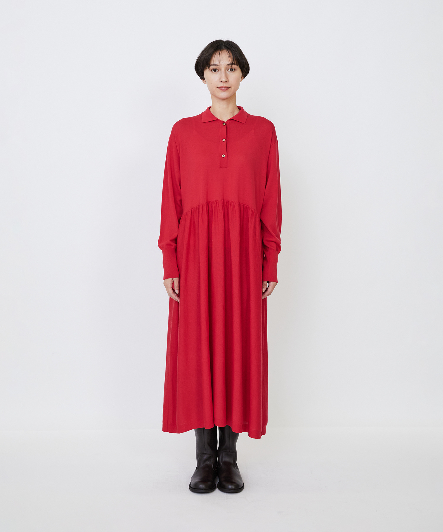 【LOISIR】｜2BUY10%OFF・3BUY20%OFF｜ウール梳毛天竺ポロワンピース 詳細画像 チャコールグレー 8