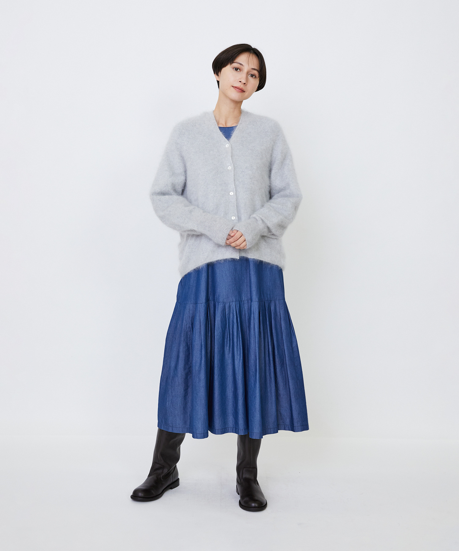 【LOISIR】カシミヤファー加工カーディガン 詳細画像 グレー 3