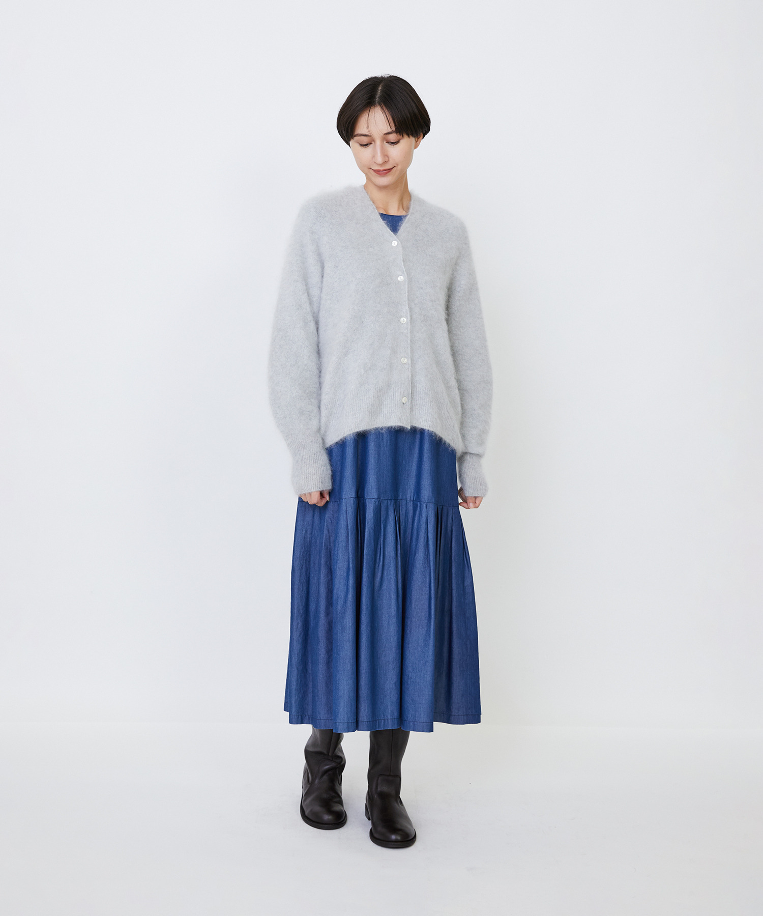 【LOISIR】カシミヤファー加工カーディガン 詳細画像 グレー 4