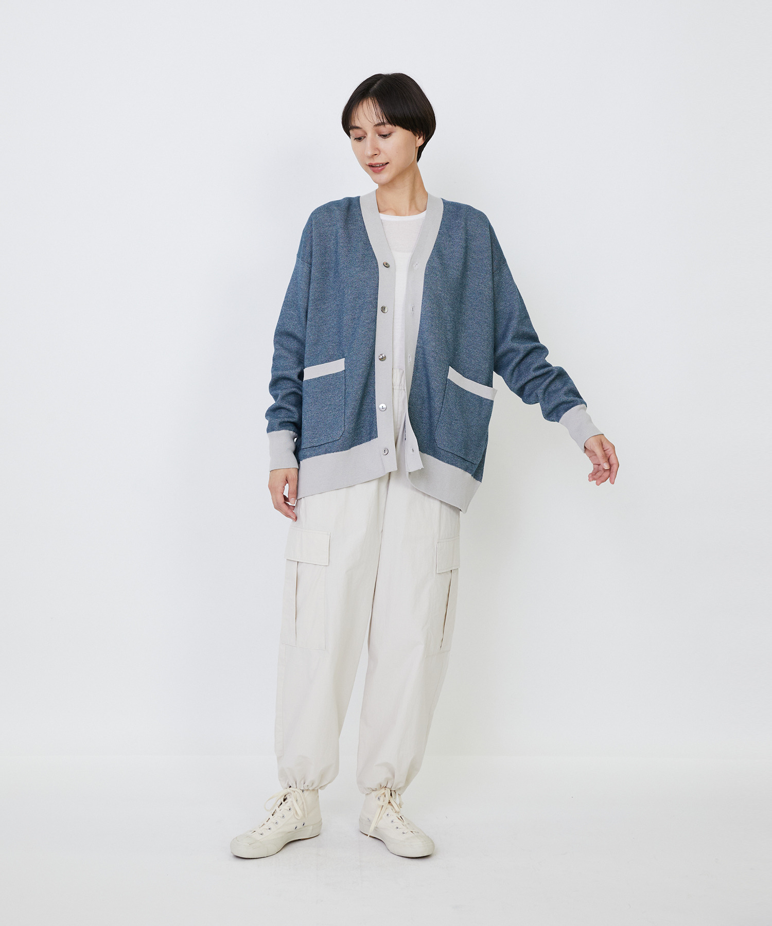 【LOISIR】【リバーシブル・ユニセックス】コットンダブルジャカードカーディガン 詳細画像 ブラック 2