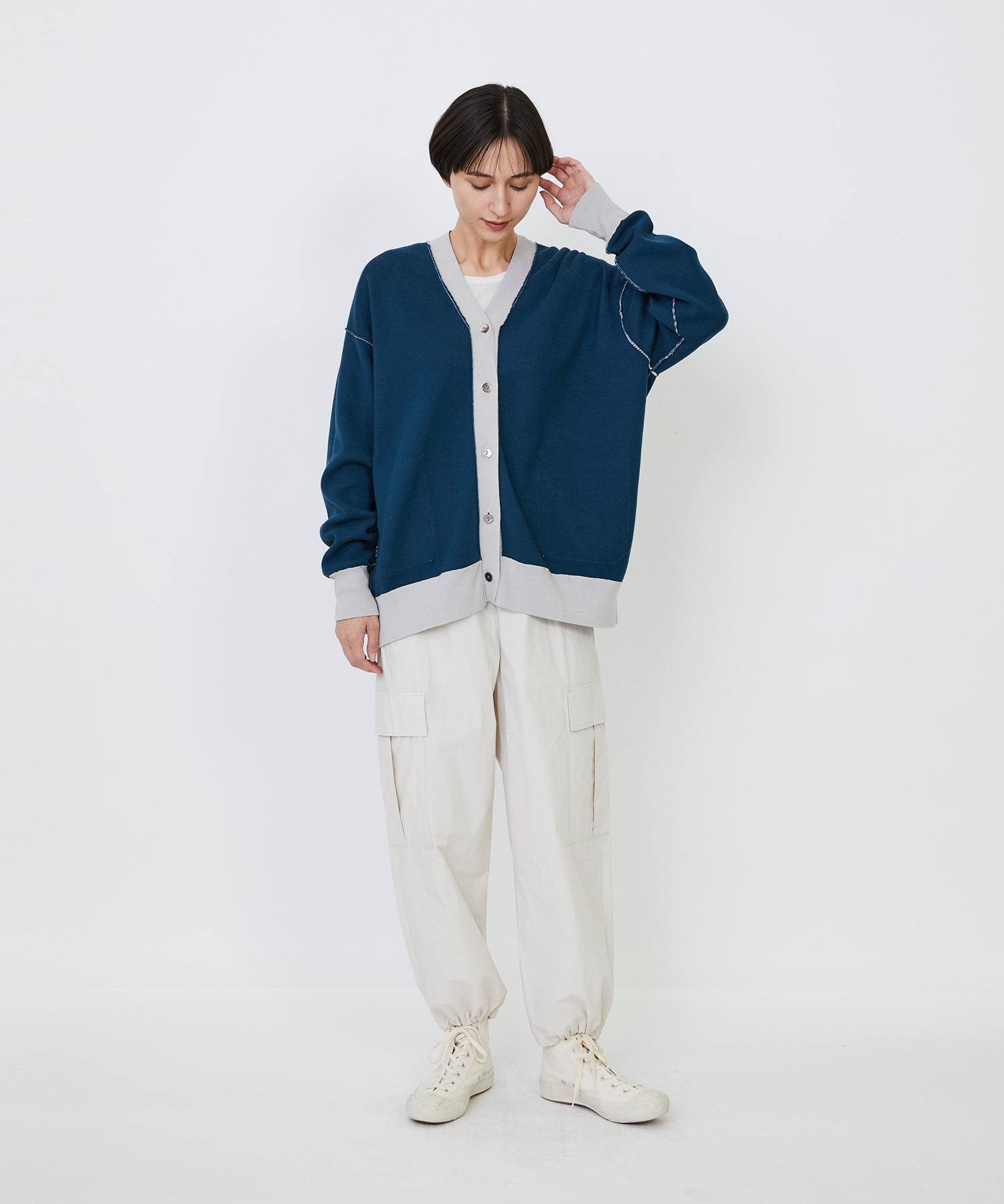 【LOISIR】【リバーシブル・ユニセックス】コットンダブルジャカードカーディガン 詳細画像 ブラック 7