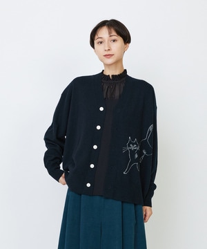 【LOISIR】【EC限定・アーティストコラボ】LOISIR×TORANEKOBONBONインターシャニットカーディガン 詳細画像 ブラック 1