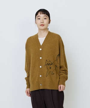 【LOISIR】【EC限定・アーティストコラボ】LOISIR×TORANEKOBONBONインターシャニットカーディガン 詳細画像 マスタード 1