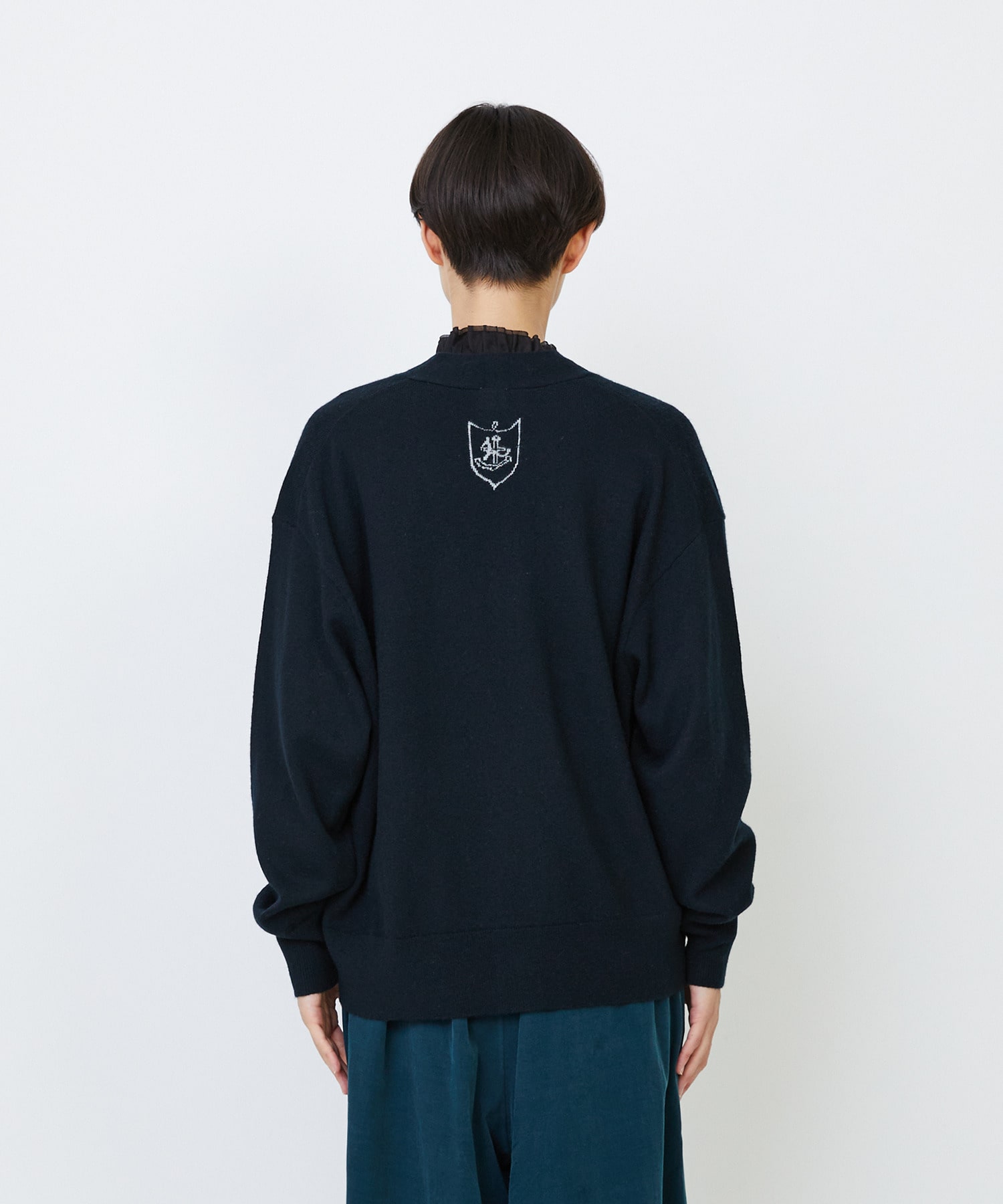 カタリスト　CTLS アートプリント ブラックカーディガン ブランケットステッチカーディガン（55-41KI03-204）｜パープル