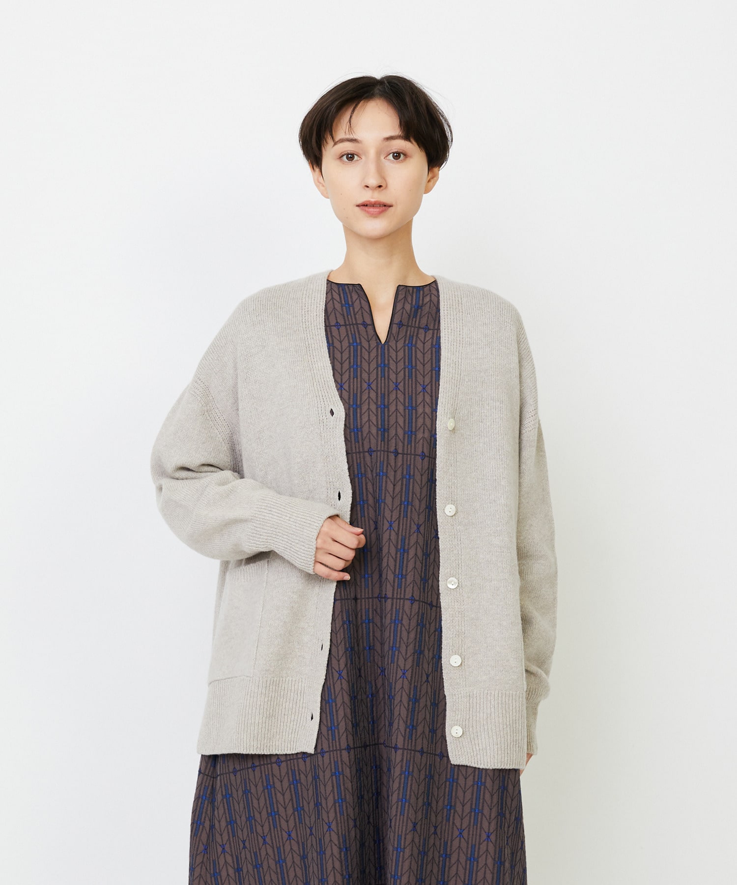 【LOISIR】ホールガーメントカシミヤ混天竺カーディガン 詳細画像 ベージュ 1