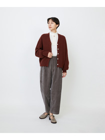 【LOISIR】ラムウール片畦ショートカーディガン 詳細画像 モカ 1
