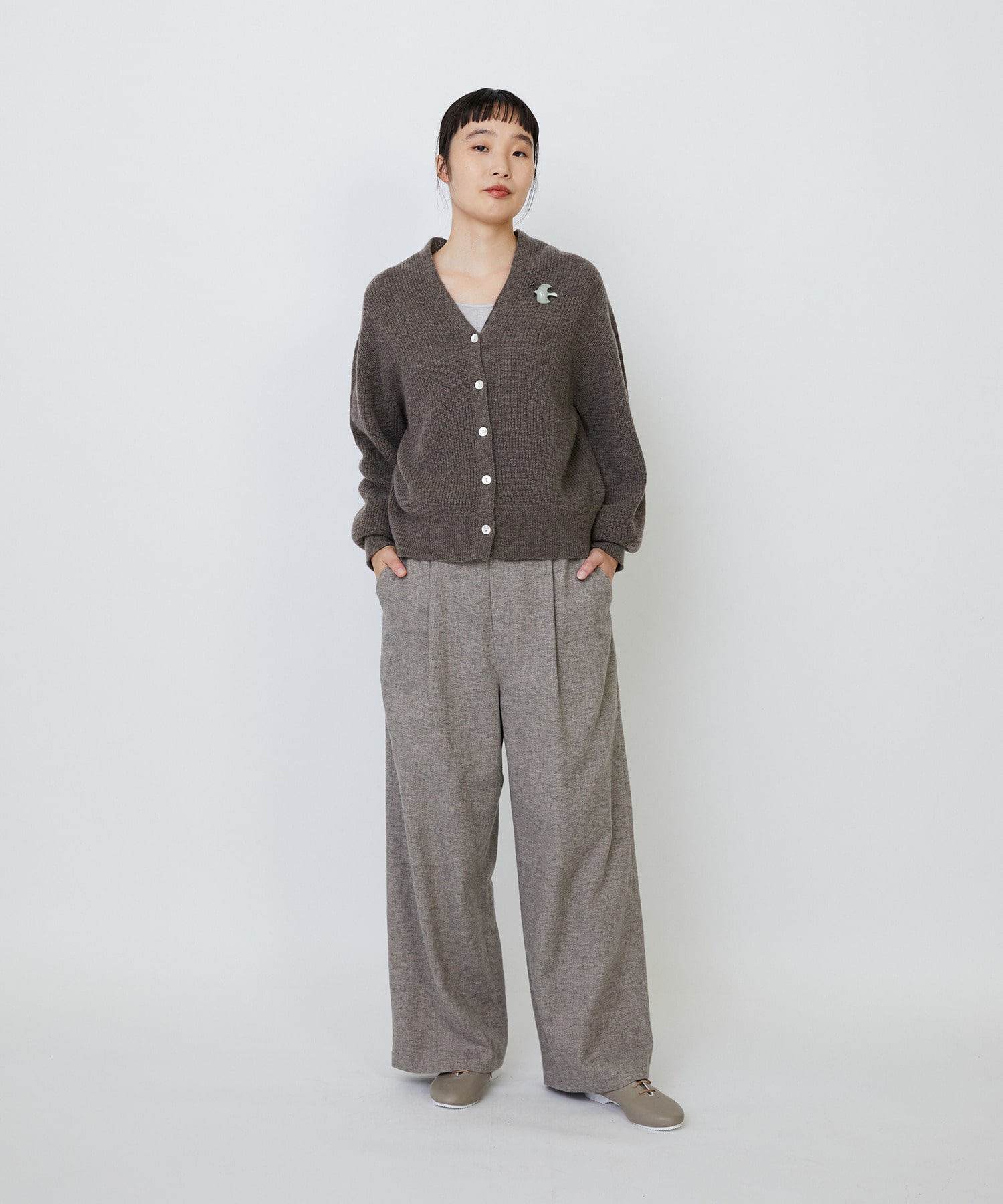 【LOISIR】ラムウール片畦ショートカーディガン 詳細画像 モカ 10