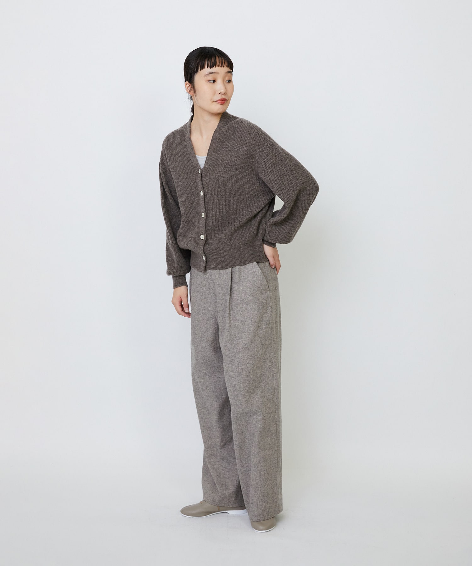 【LOISIR】ラムウール片畦ショートカーディガン 詳細画像 モカ 11