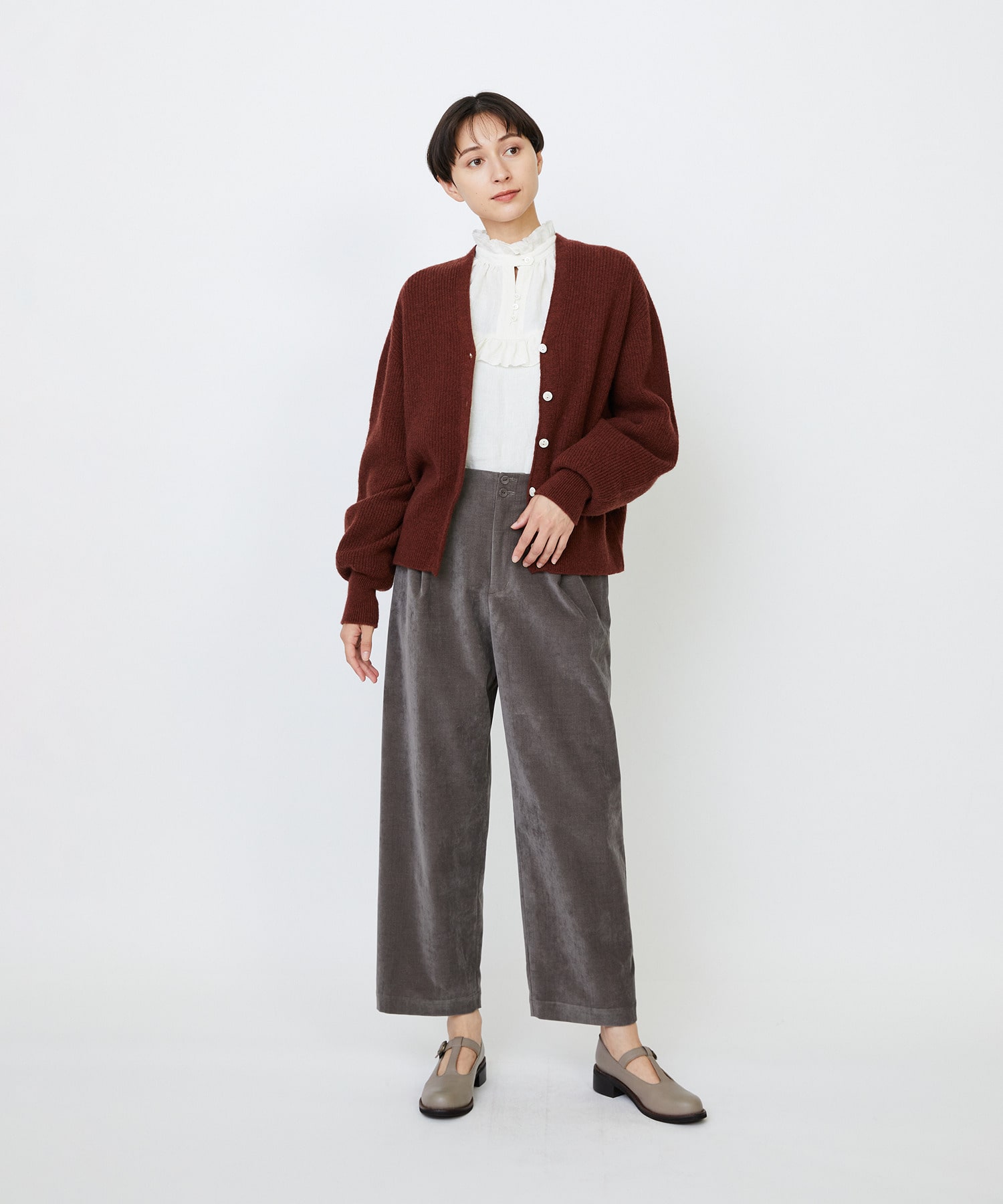 【LOISIR】ラムウール片畦ショートカーディガン 詳細画像 モカ 2