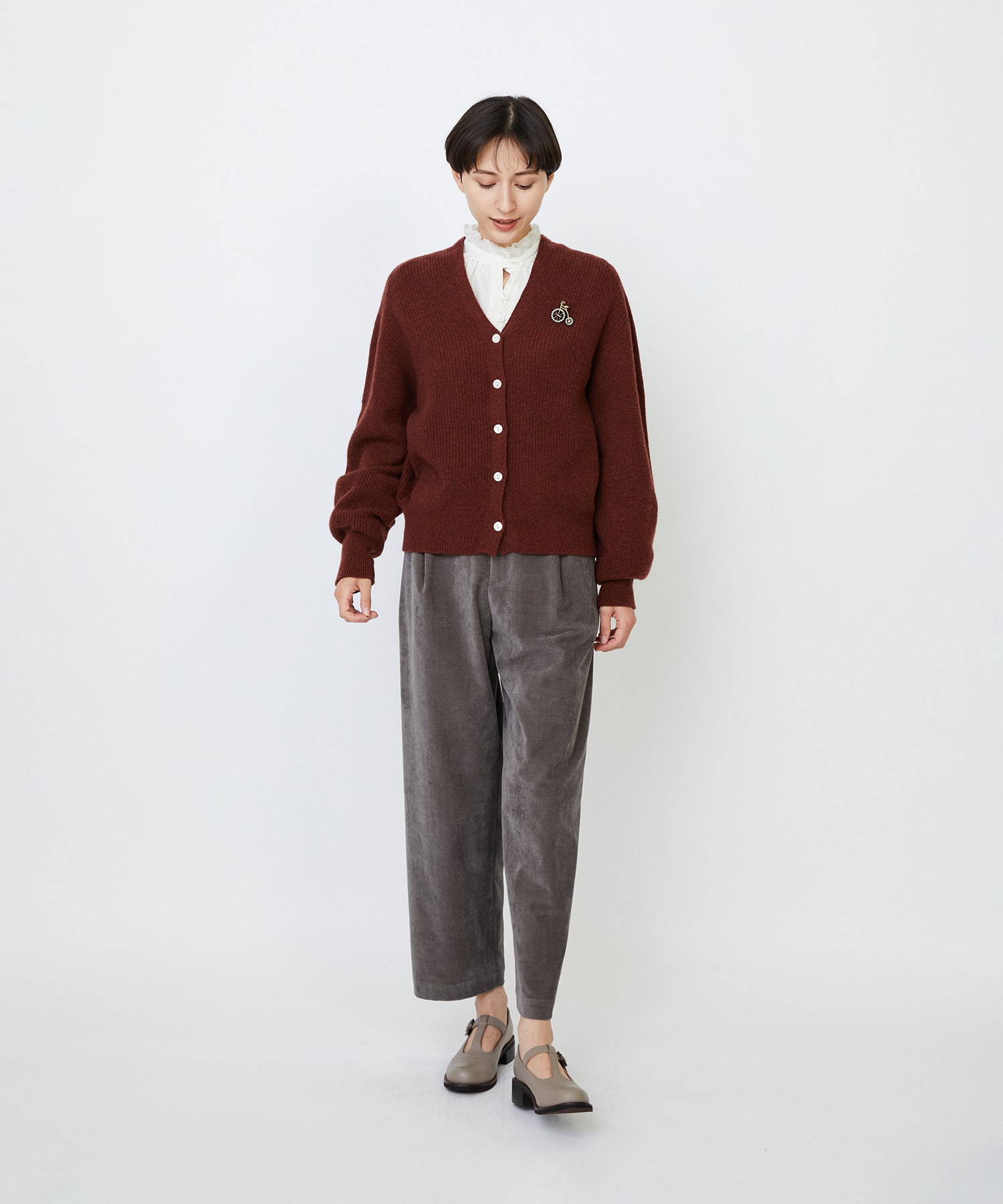 【LOISIR】ラムウール片畦ショートカーディガン 詳細画像 モカ 3