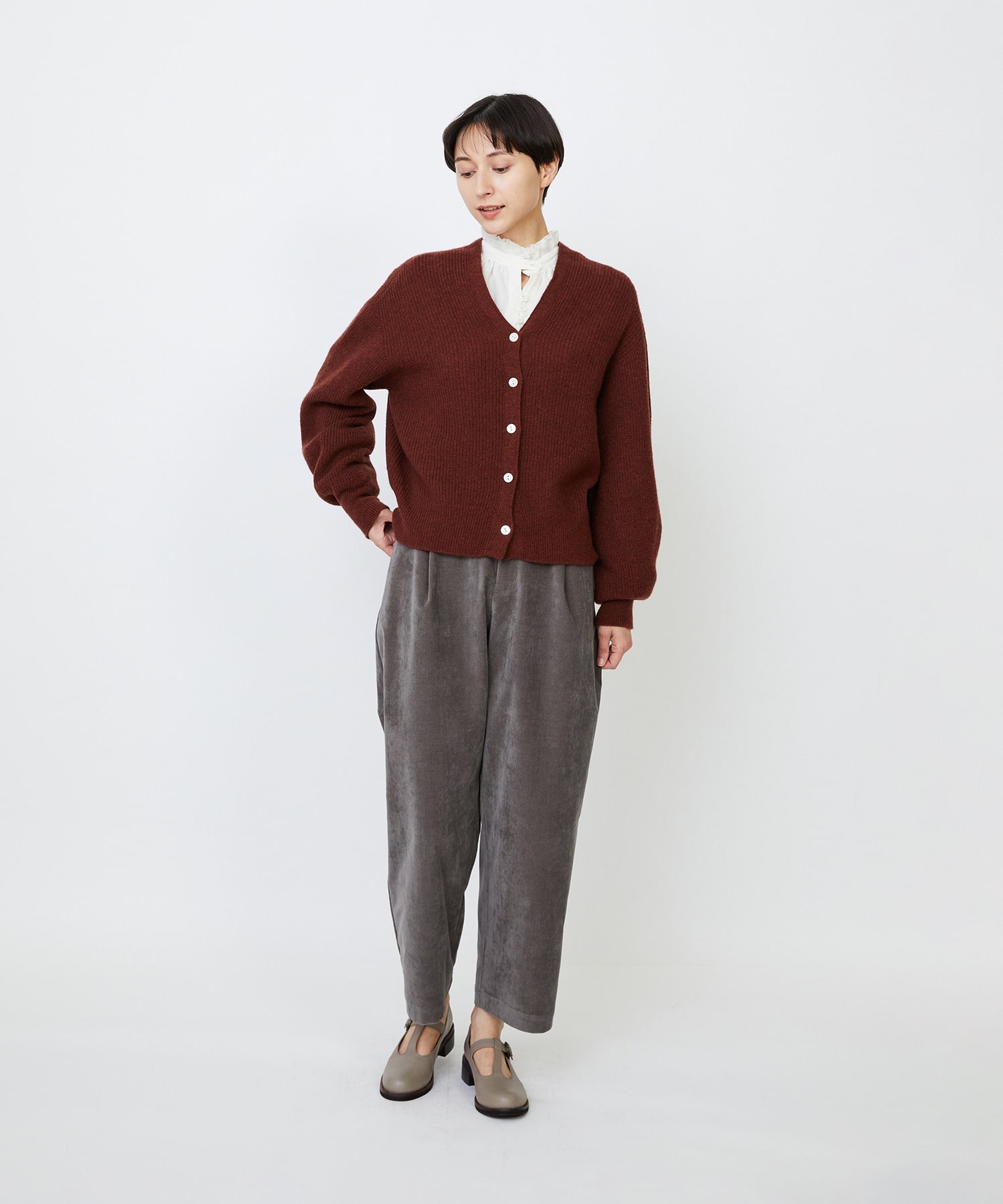 【LOISIR】ラムウール片畦ショートカーディガン 詳細画像 モカ 4