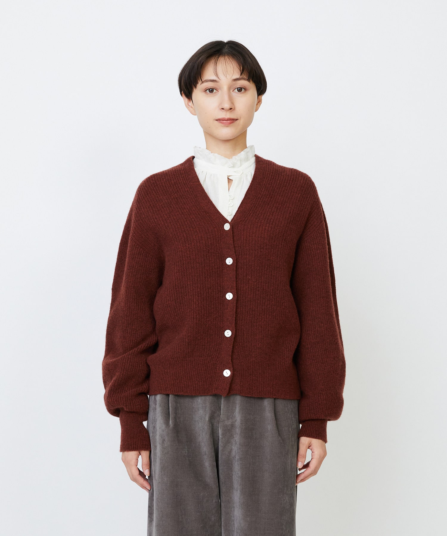 【LOISIR】ラムウール片畦ショートカーディガン 詳細画像 モカ 7