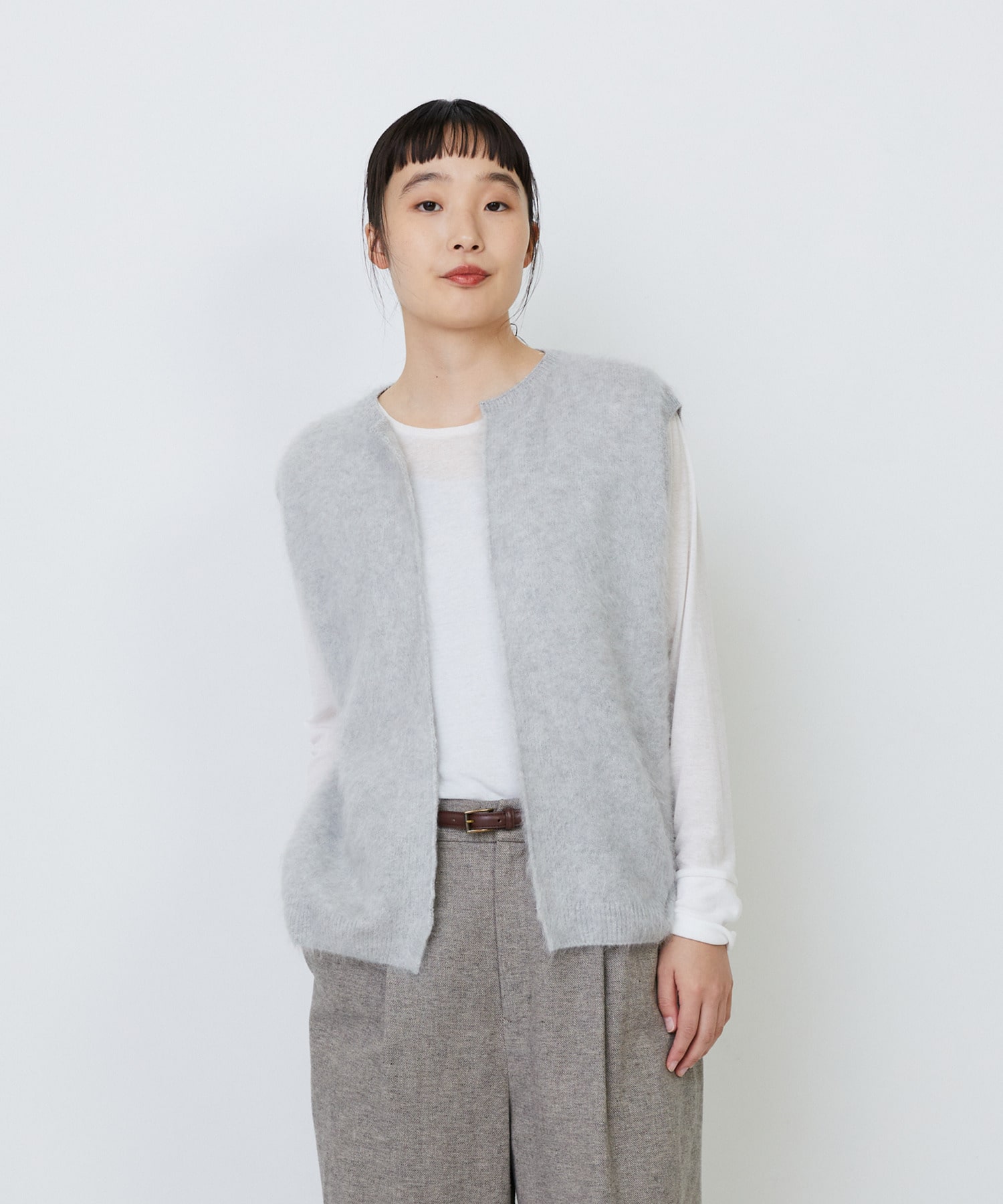 【LOISIR】カシミヤファー加工ベスト 詳細画像 グレー 1